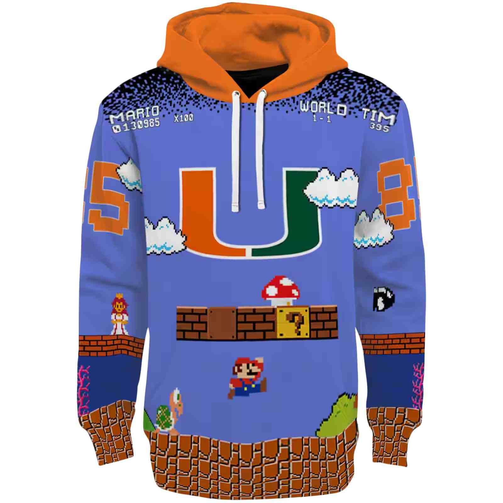 Personalized Miami Hurricanes Mario Blue Black Hoodie