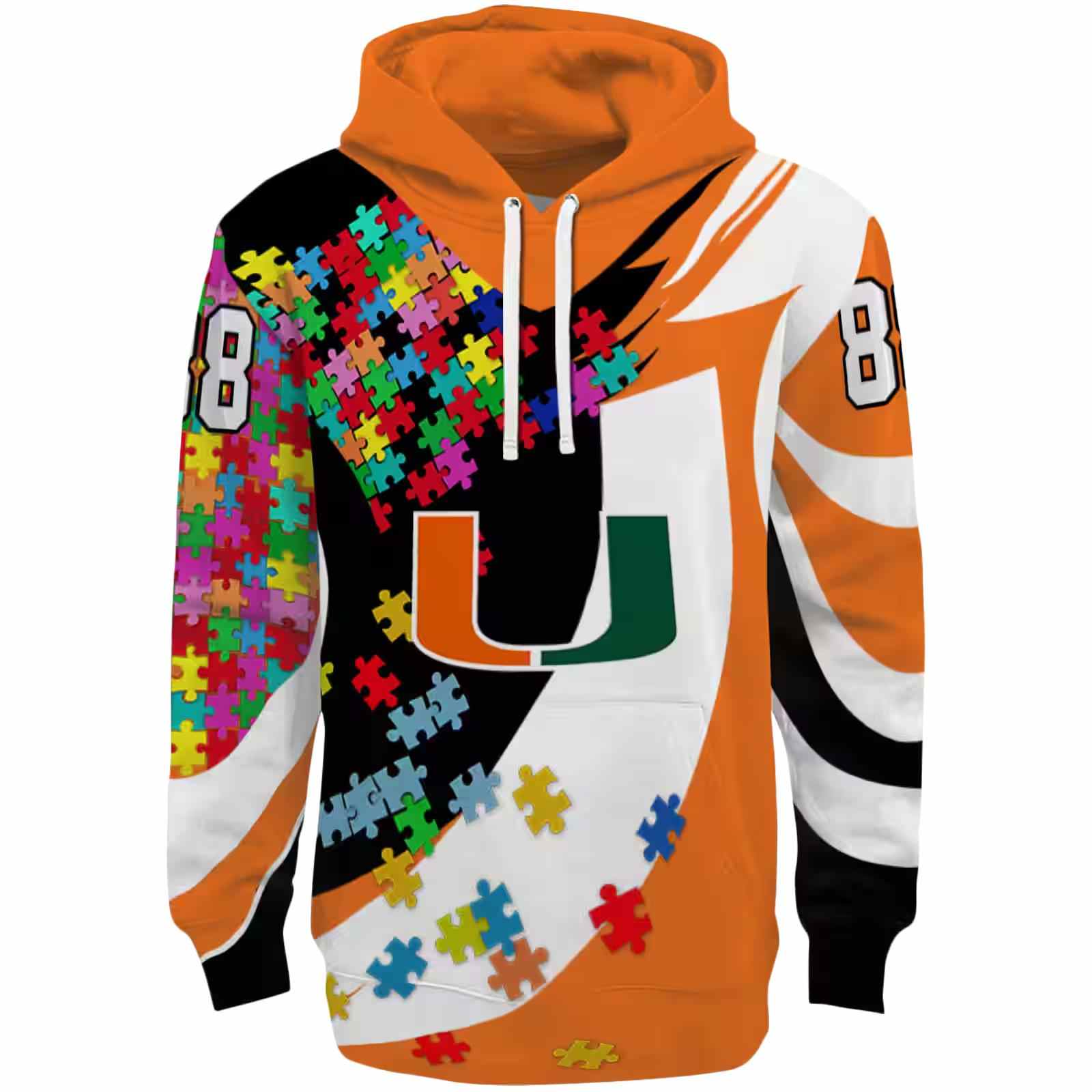 Personalized Miami Hurricanes Puzzle Pieces Orange Hoodie