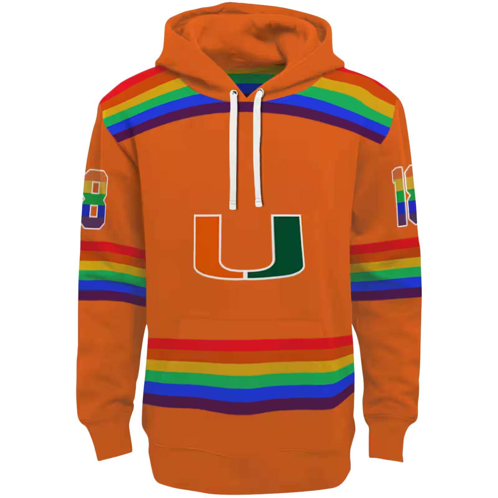 Personalized Miami Hurricanes Rainbow Stripes Orange Hoodie