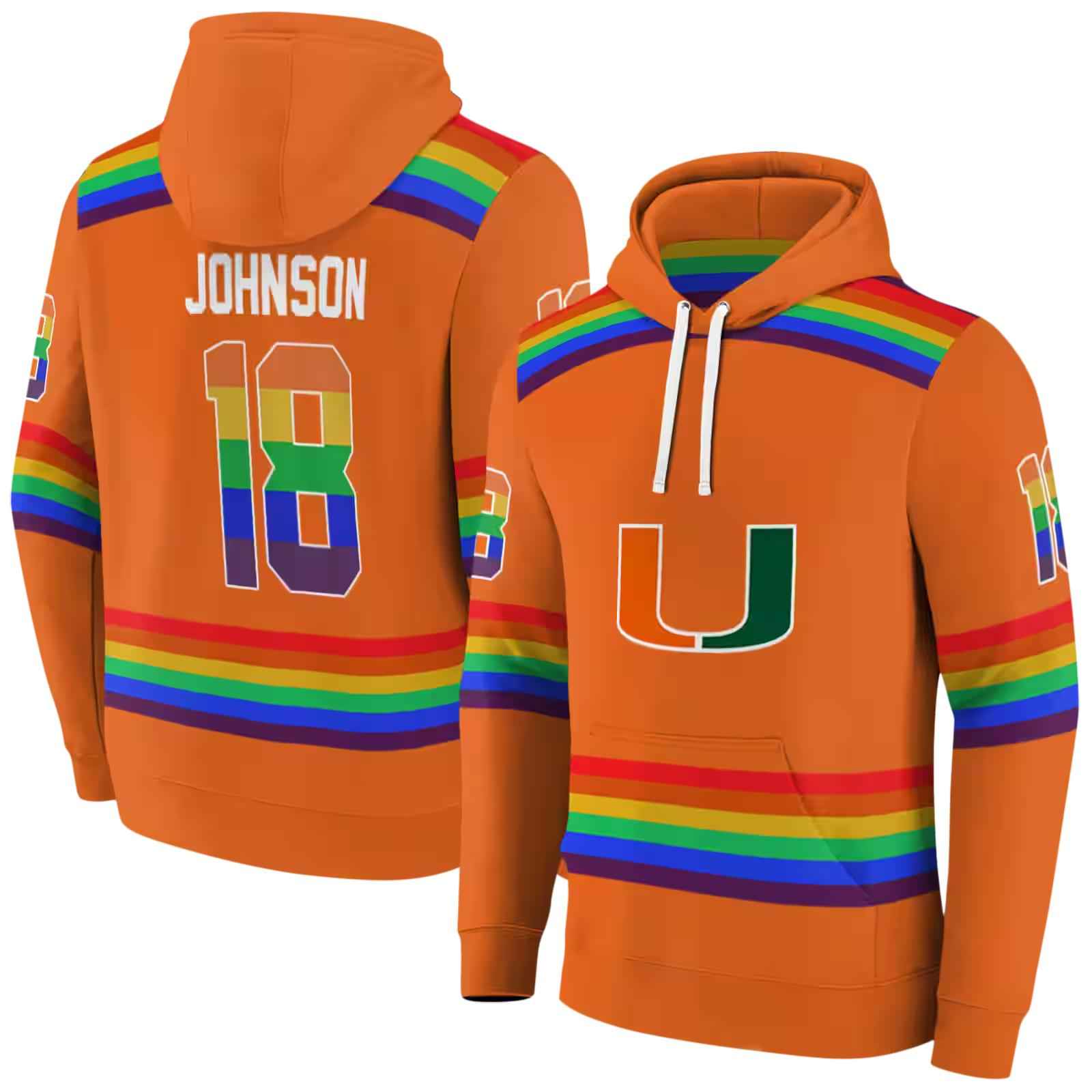 personalized miami hurricanes rainbow stripes orange hoodie fashion forward