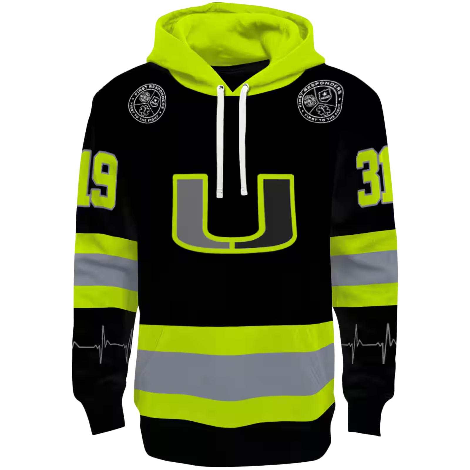 Personalized Miami Hurricanes Safety Motif Black Neon Green Hoodie