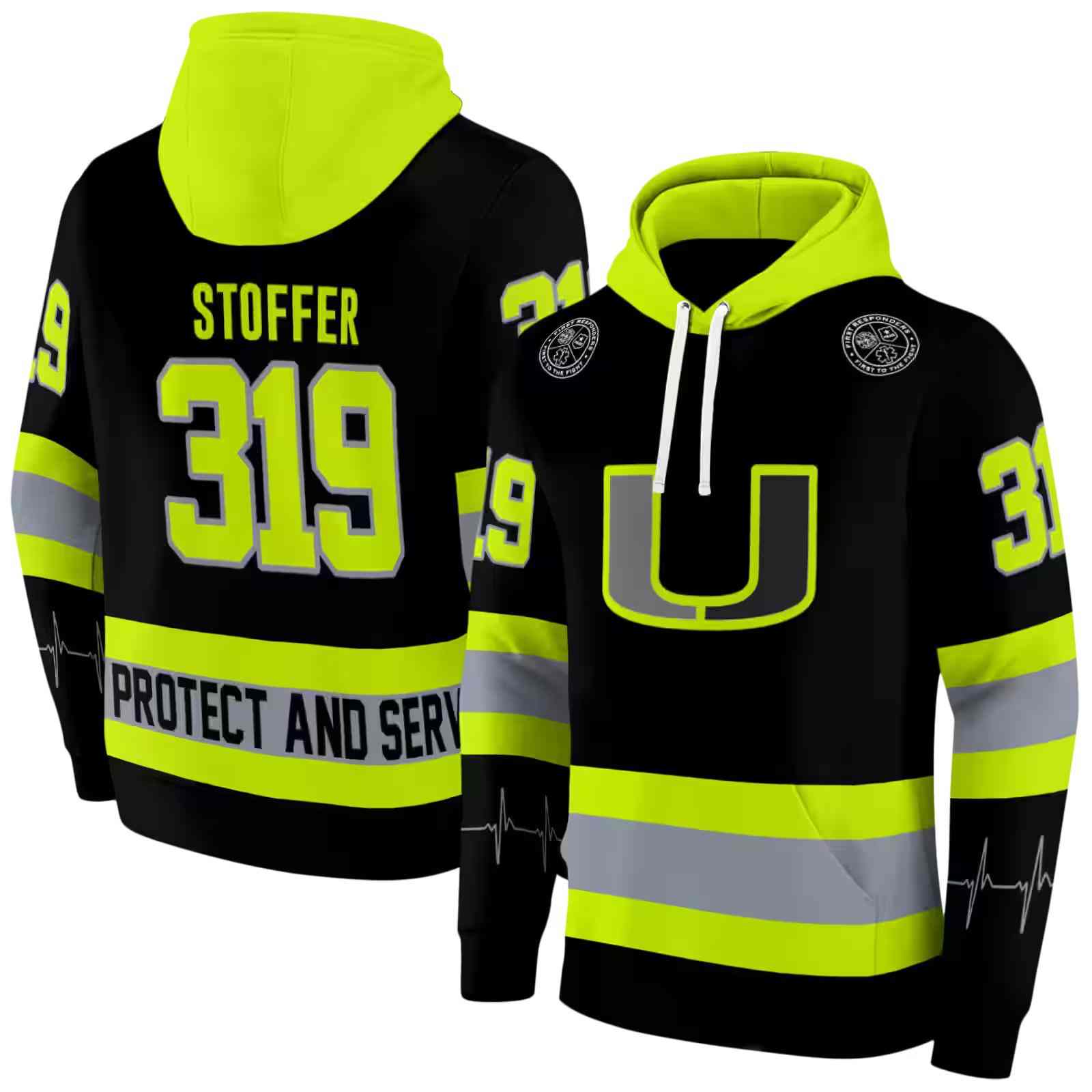 personalized miami hurricanes safety motif black neon green hoodie fashion forward