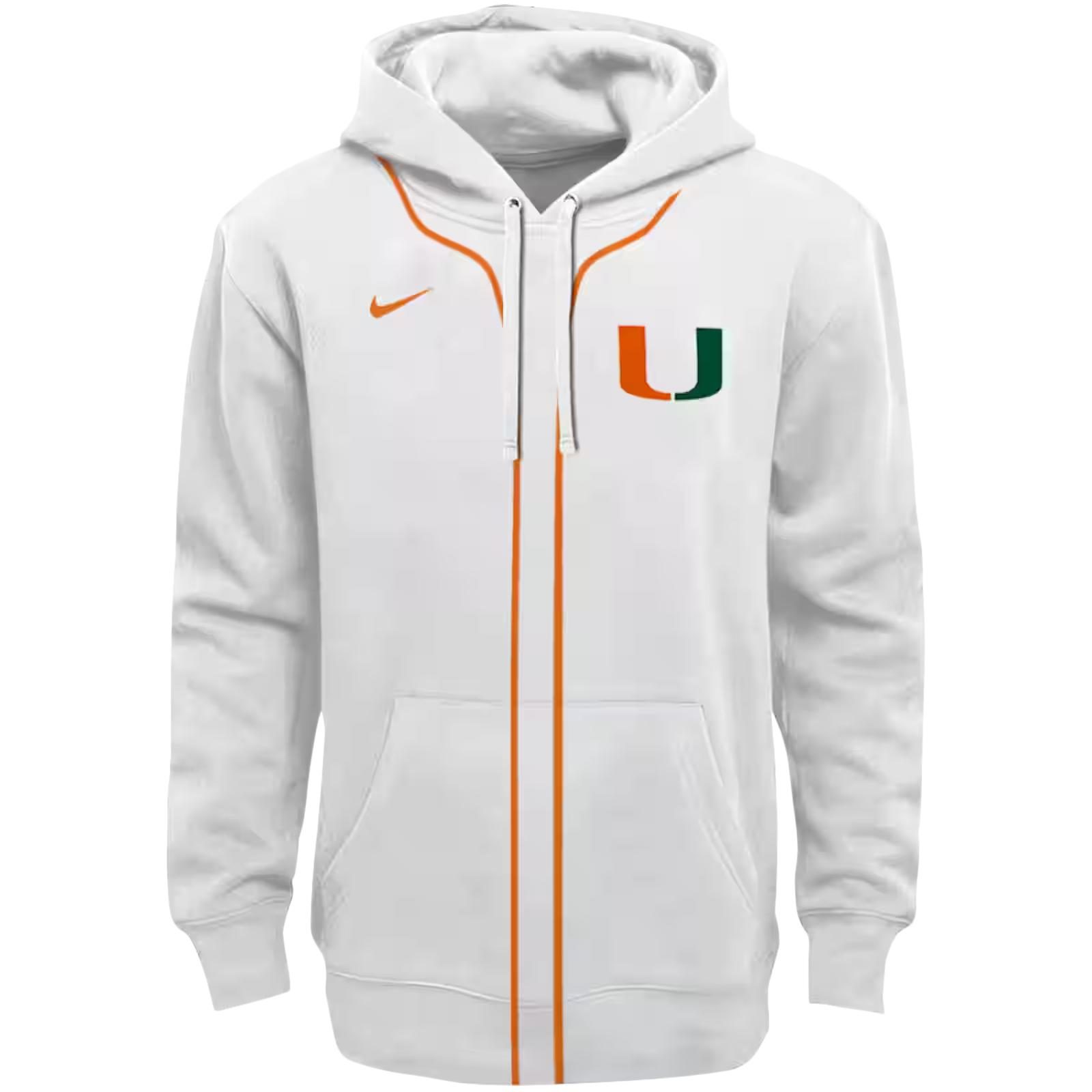 Personalized Miami Hurricanes Sporty Stripe White Hoodie