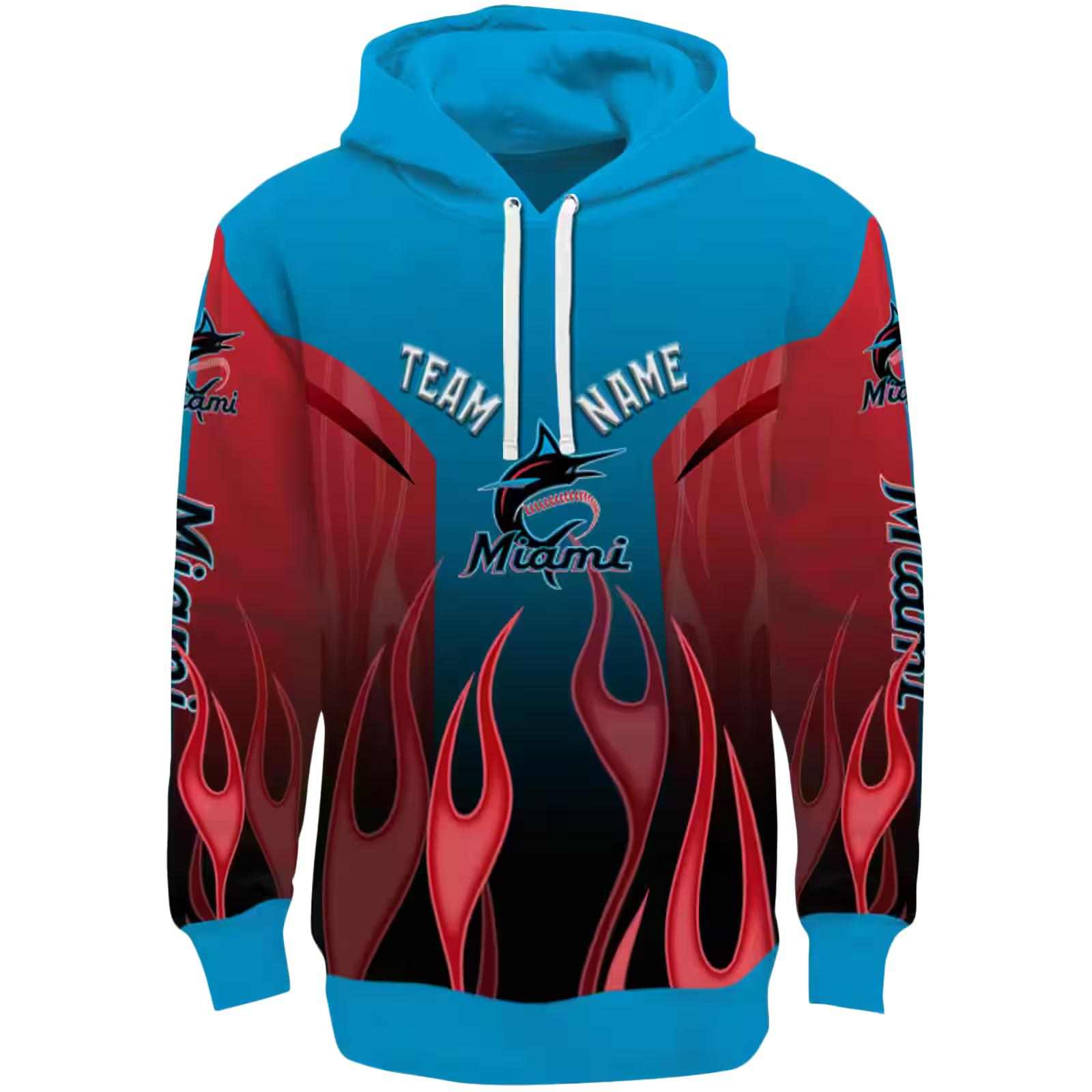 Personalized Miami Marlins Flame Design Blue Hoodie