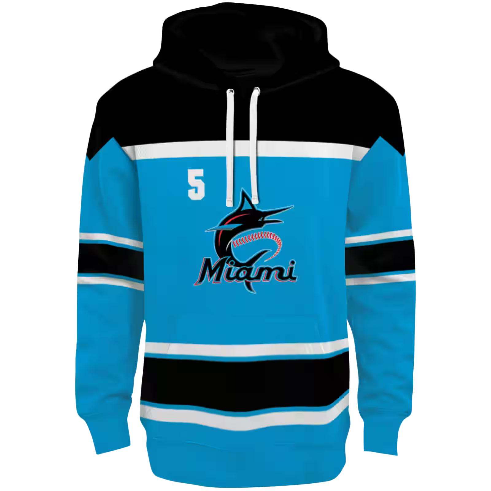 Personalized Miami Marlins Striped Pattern Blue Hoodie