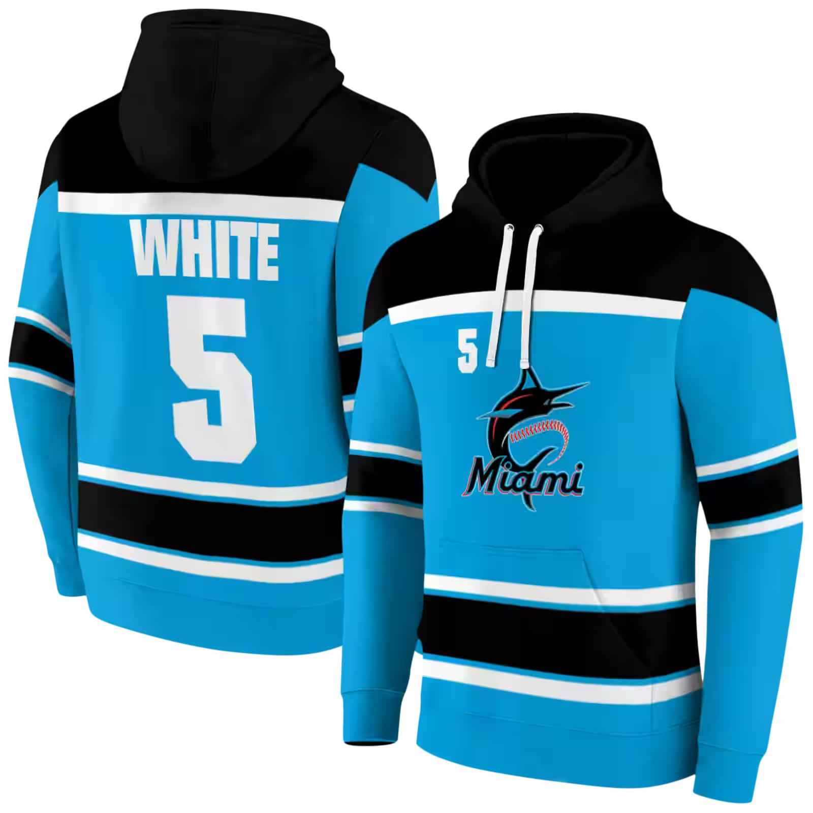 personalized miami marlins striped pattern blue hoodie fashion forward