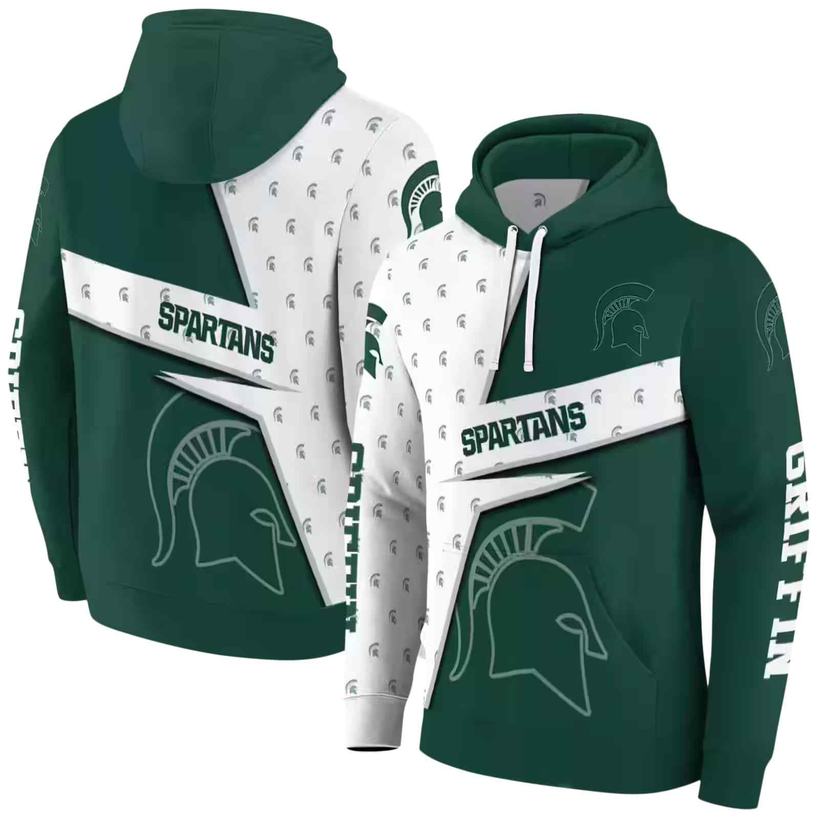 personalized michigan state spartans abstract shape green hoodie fashion forward