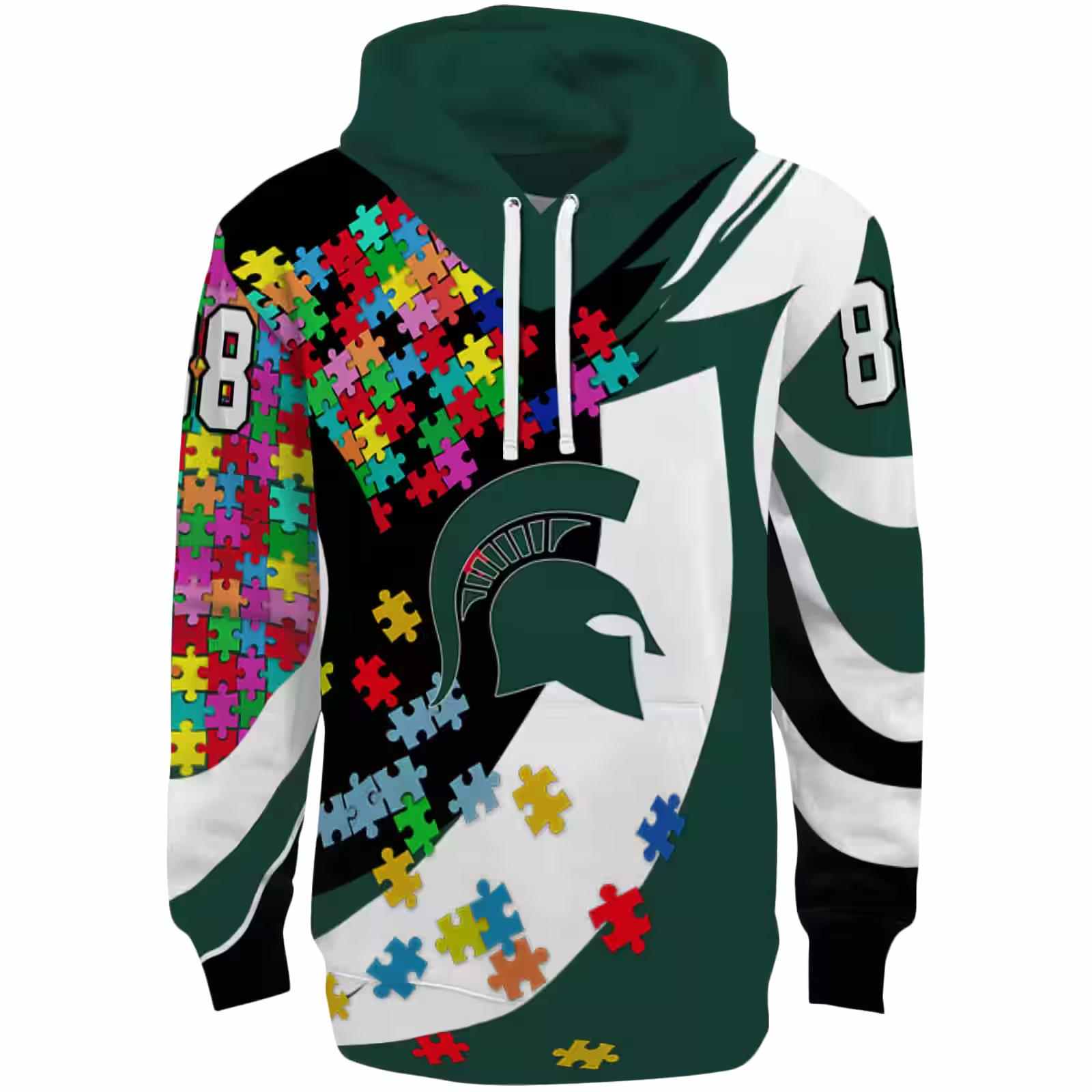 Personalized Michigan State Spartans Puzzle Pieces Green Hoodie