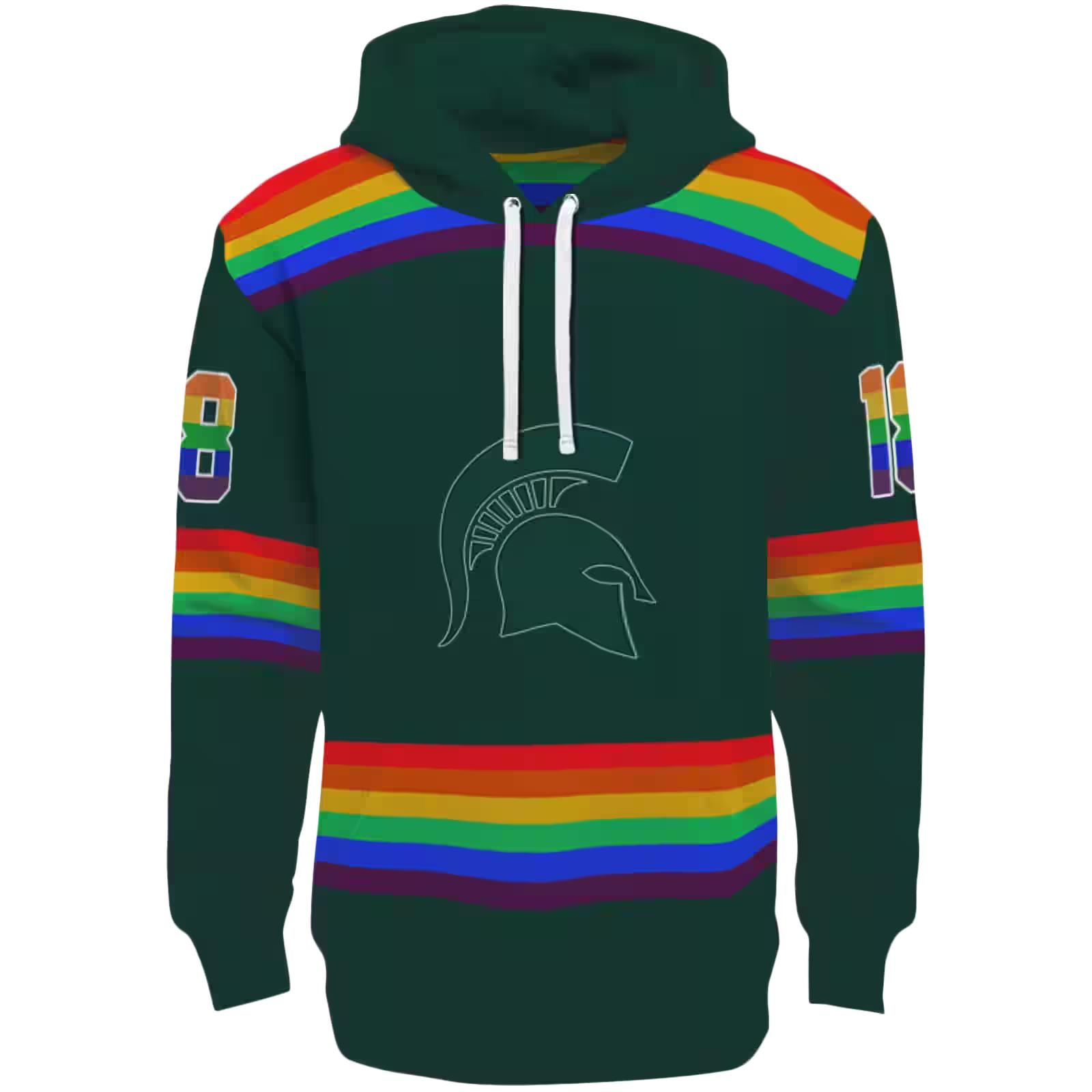 Personalized Michigan State Spartans Rainbow Stripes Green Hoodie
