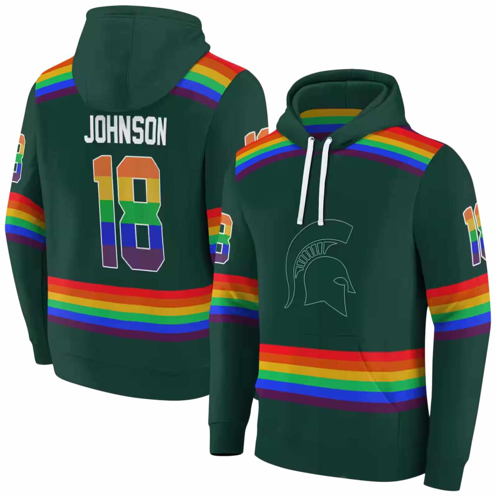 personalized michigan state spartans rainbow stripes green hoodie fashion forward