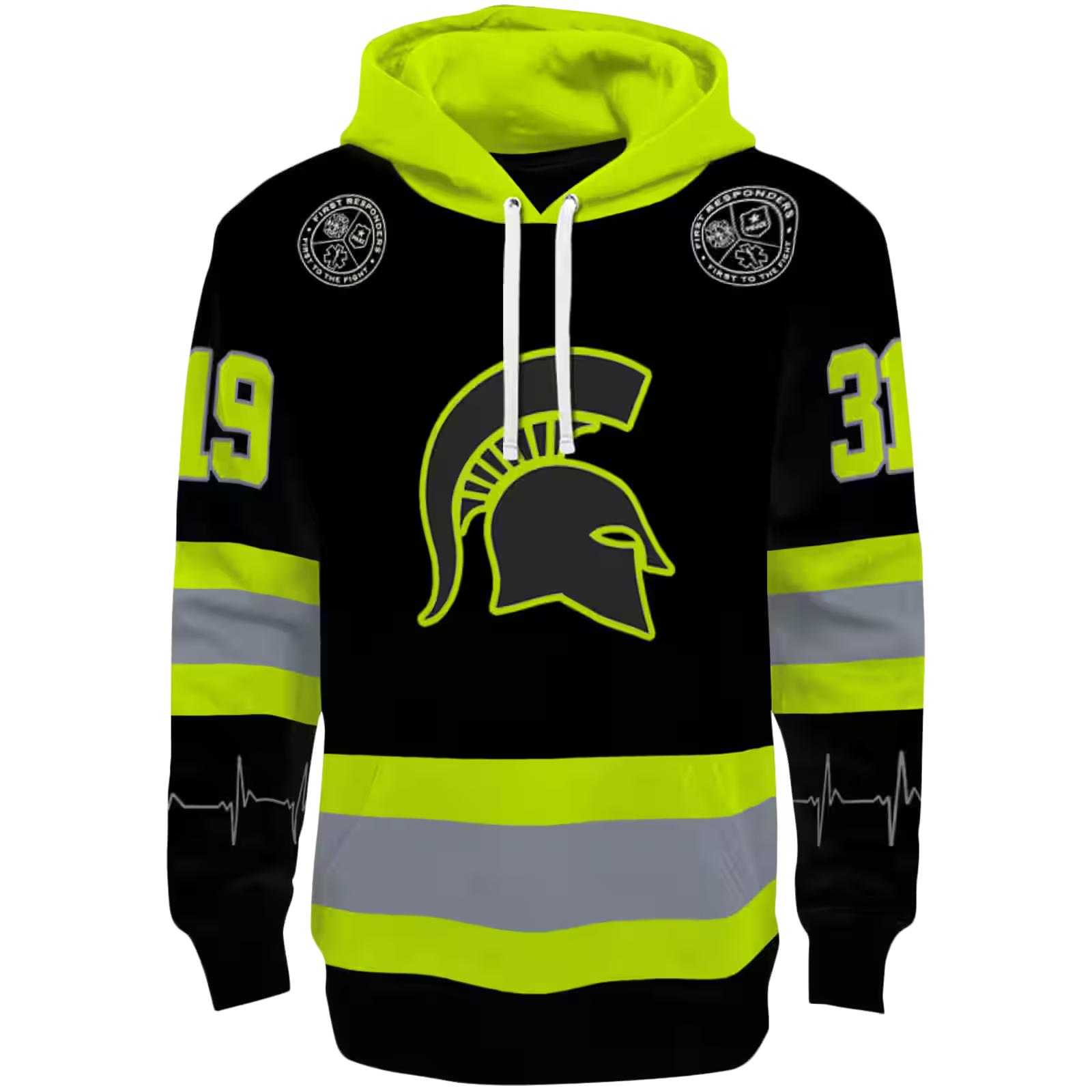 Personalized Michigan State Spartans Safety Motif Black Neon Green Hoodie