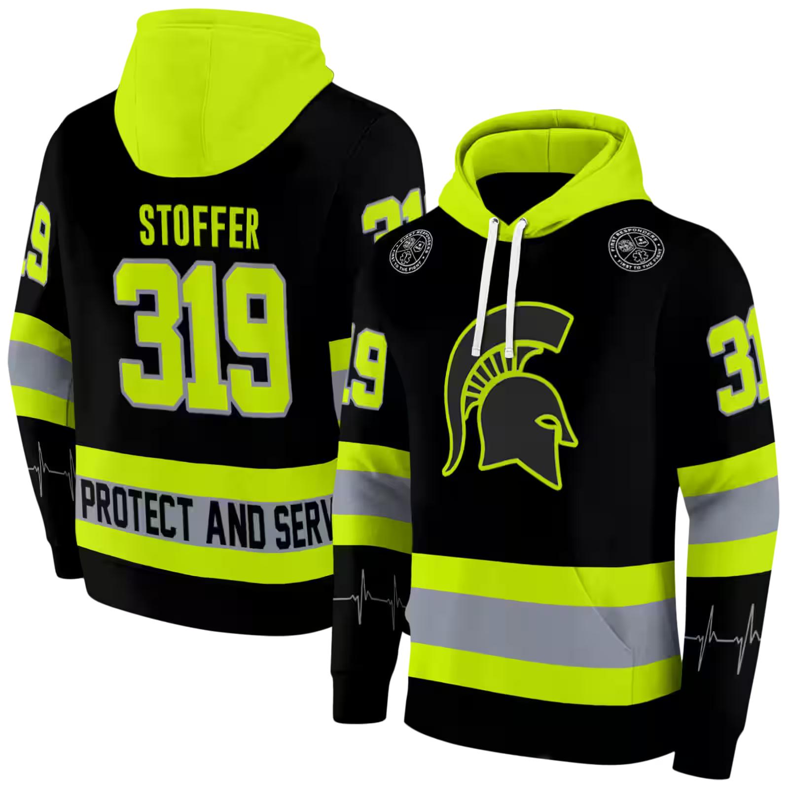 personalized michigan state spartans safety motif black neon green hoodie fashion forward
