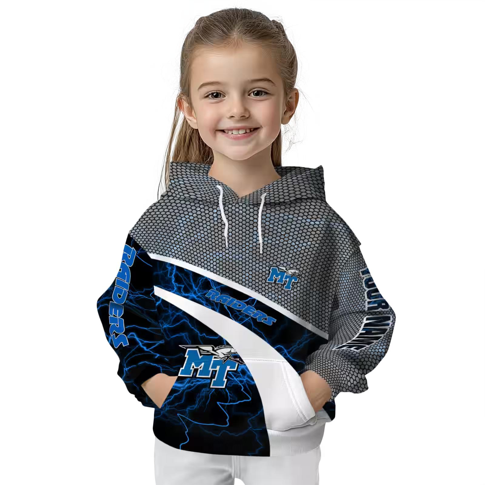 Personalized Middle Tennessee Blue Raiders Hexagonal Mesh Blue Black Gray Hoodie