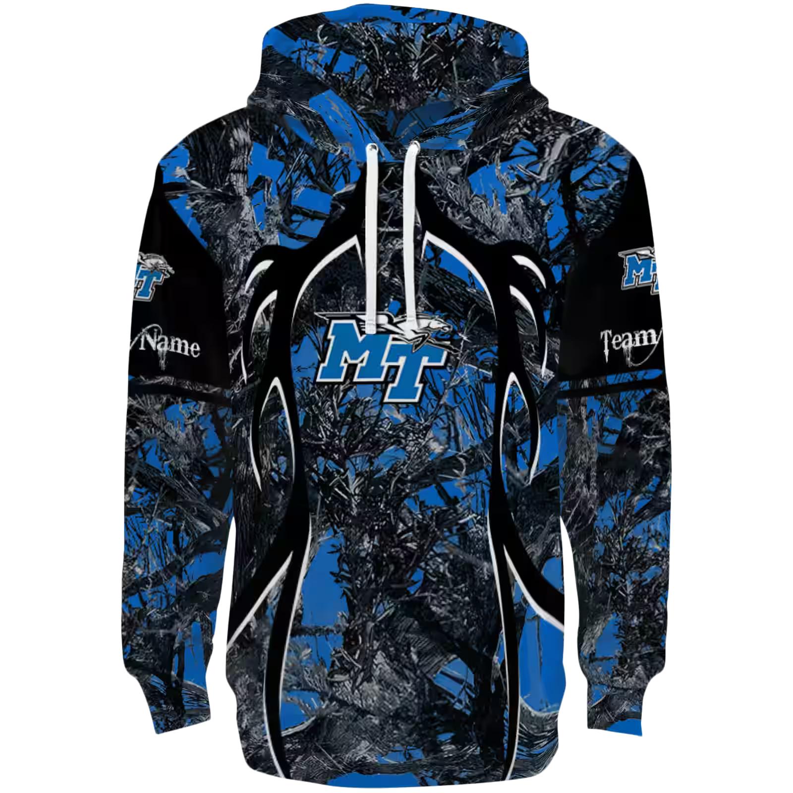 Personalized Middle Tennessee Blue Raiders Hunting Theme Blue Black Hoodie