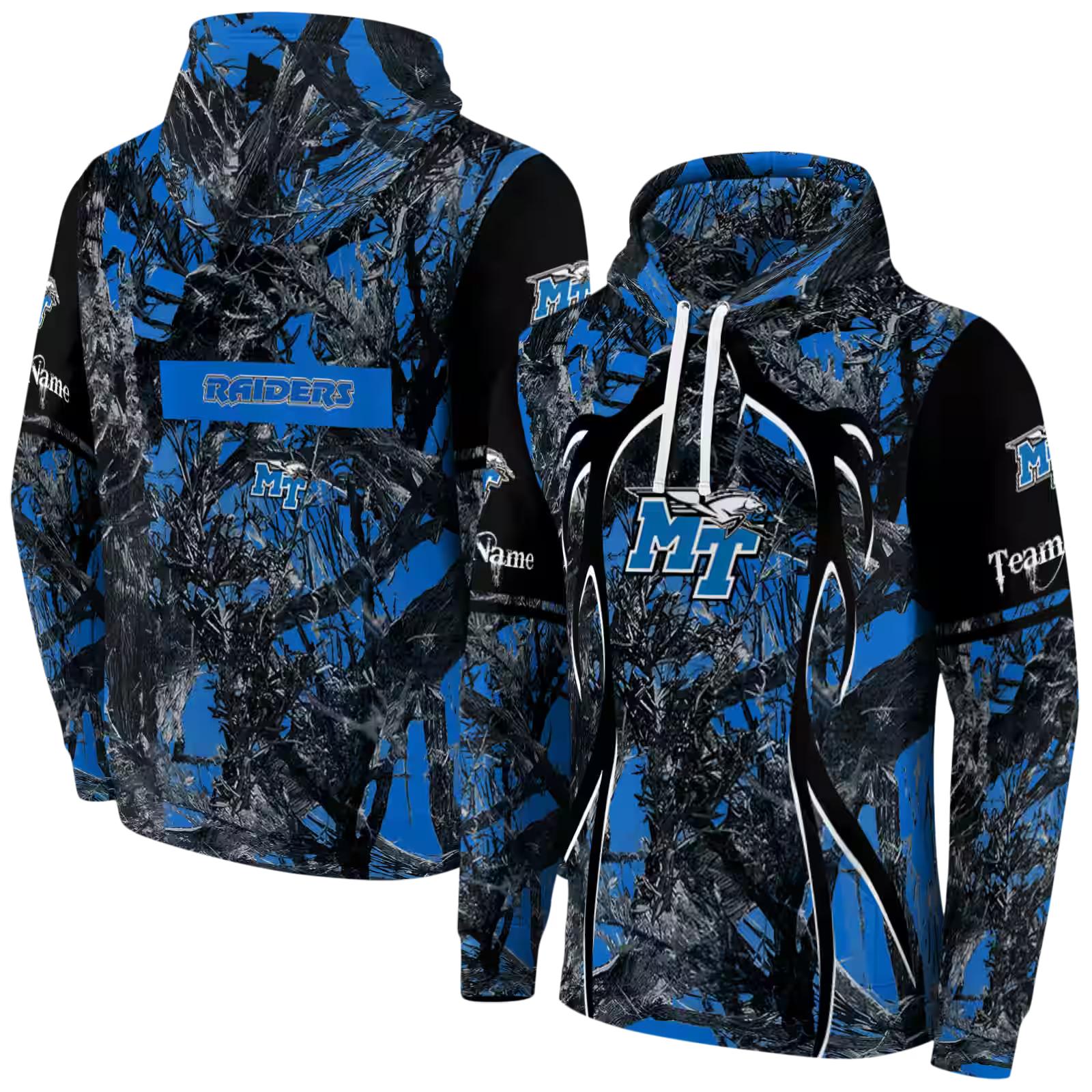 personalized middle tennessee blue raiders hunting theme blue black hoodie fashion forward