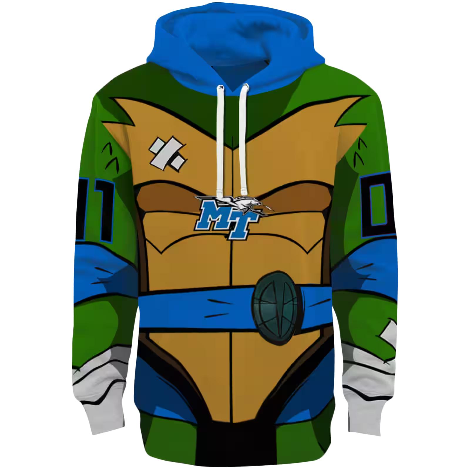 Personalized Middle Tennessee Blue Raiders Superhero Armor Blue Green Hoodie