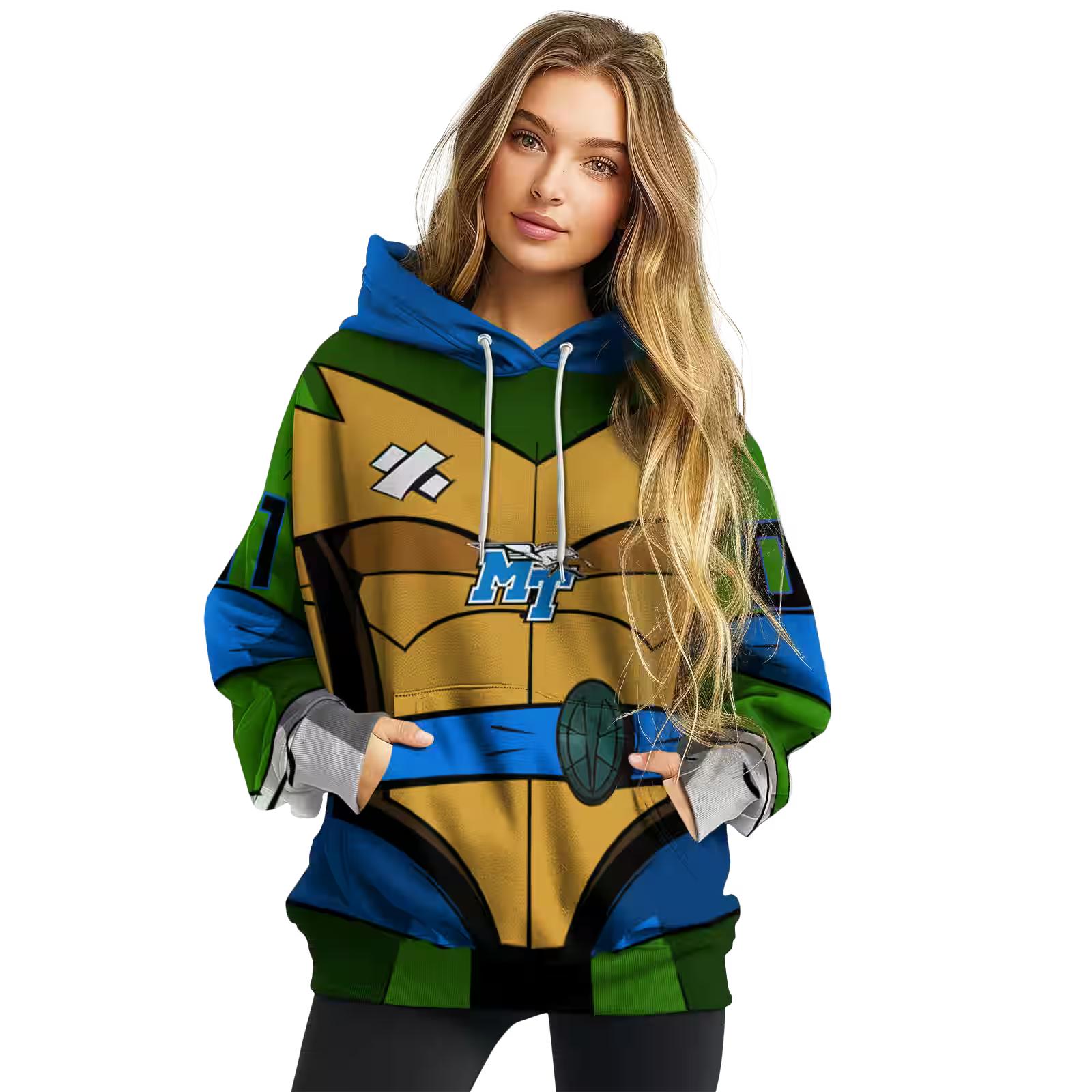 personalized middle tennessee blue raiders superhero armor blue green hoodie high quality