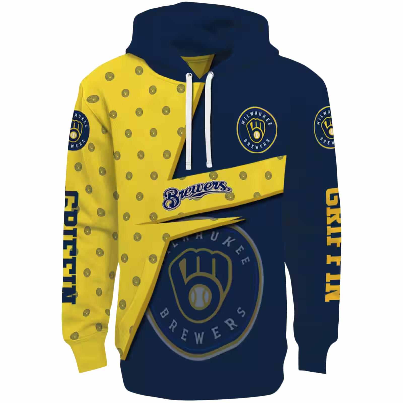 Personalized Milwaukee Brewers Abstract Shape Navy Blue Hoodie