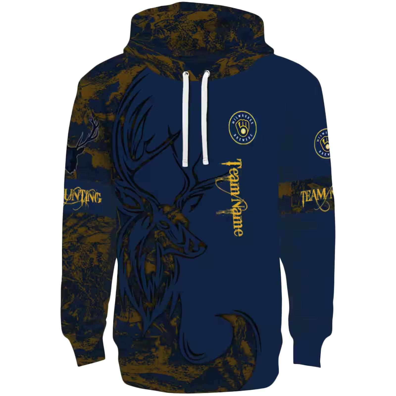 Personalized Milwaukee Brewers Deer Silhouette Navy Blue Hoodie