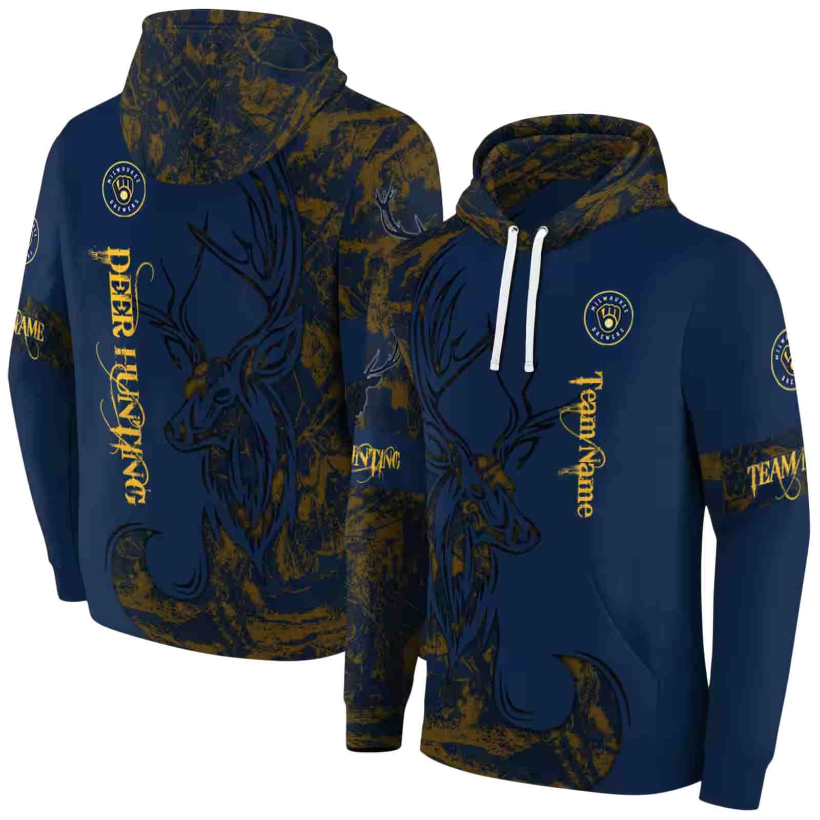 personalized milwaukee brewers deer silhouette navy blue hoodie fashion forward