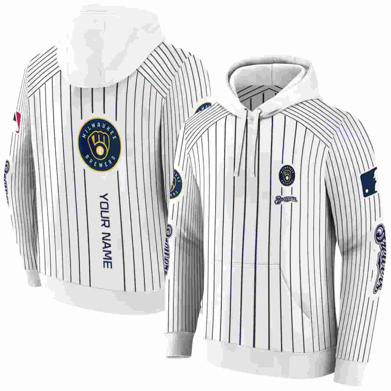 personalized milwaukee brewers pinstripe pattern navy blue white hoodie fashion forward