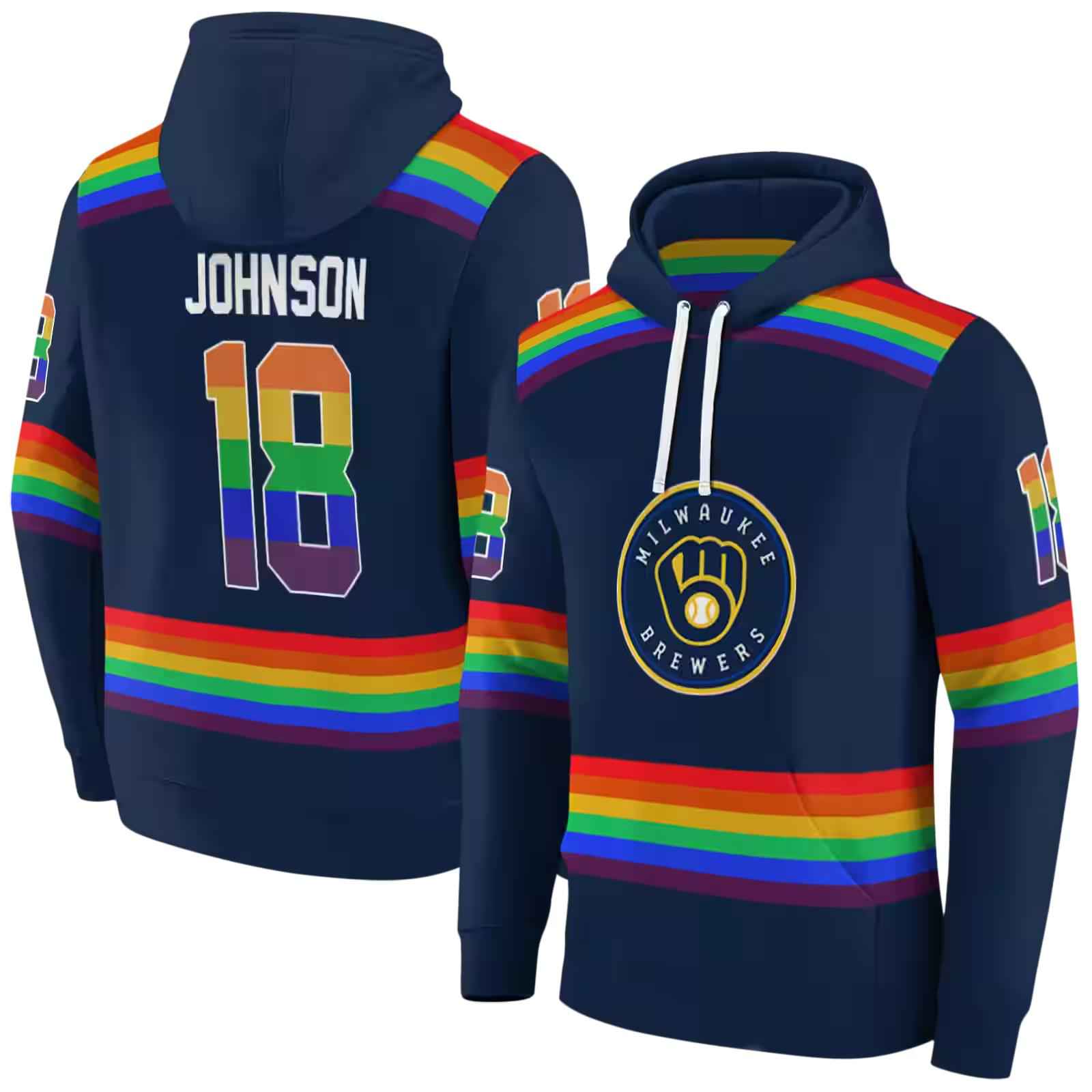 personalized milwaukee brewers rainbow stripes navy blue hoodie fashion forward