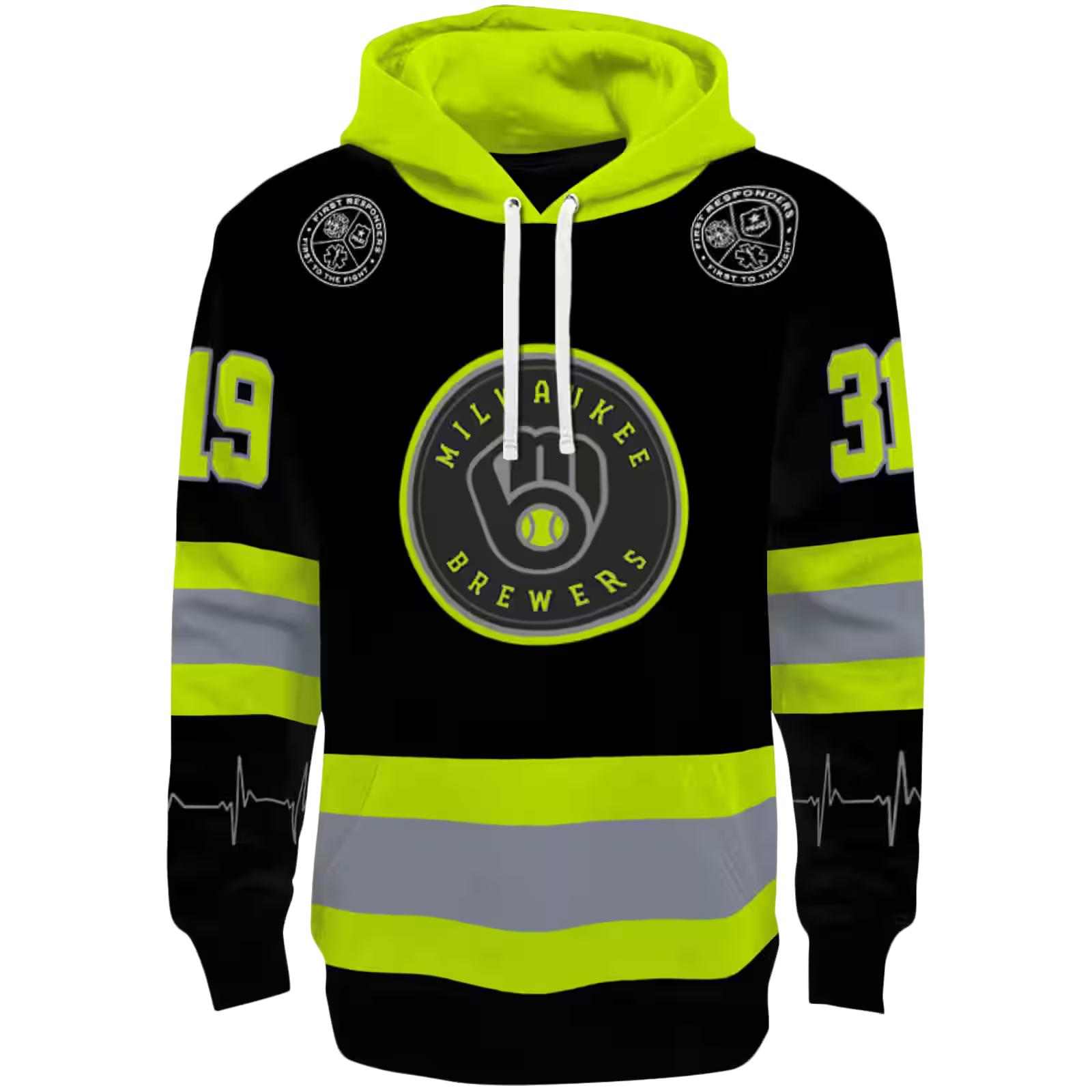 Personalized Milwaukee Brewers Safety Motif Black Neon Green Hoodie