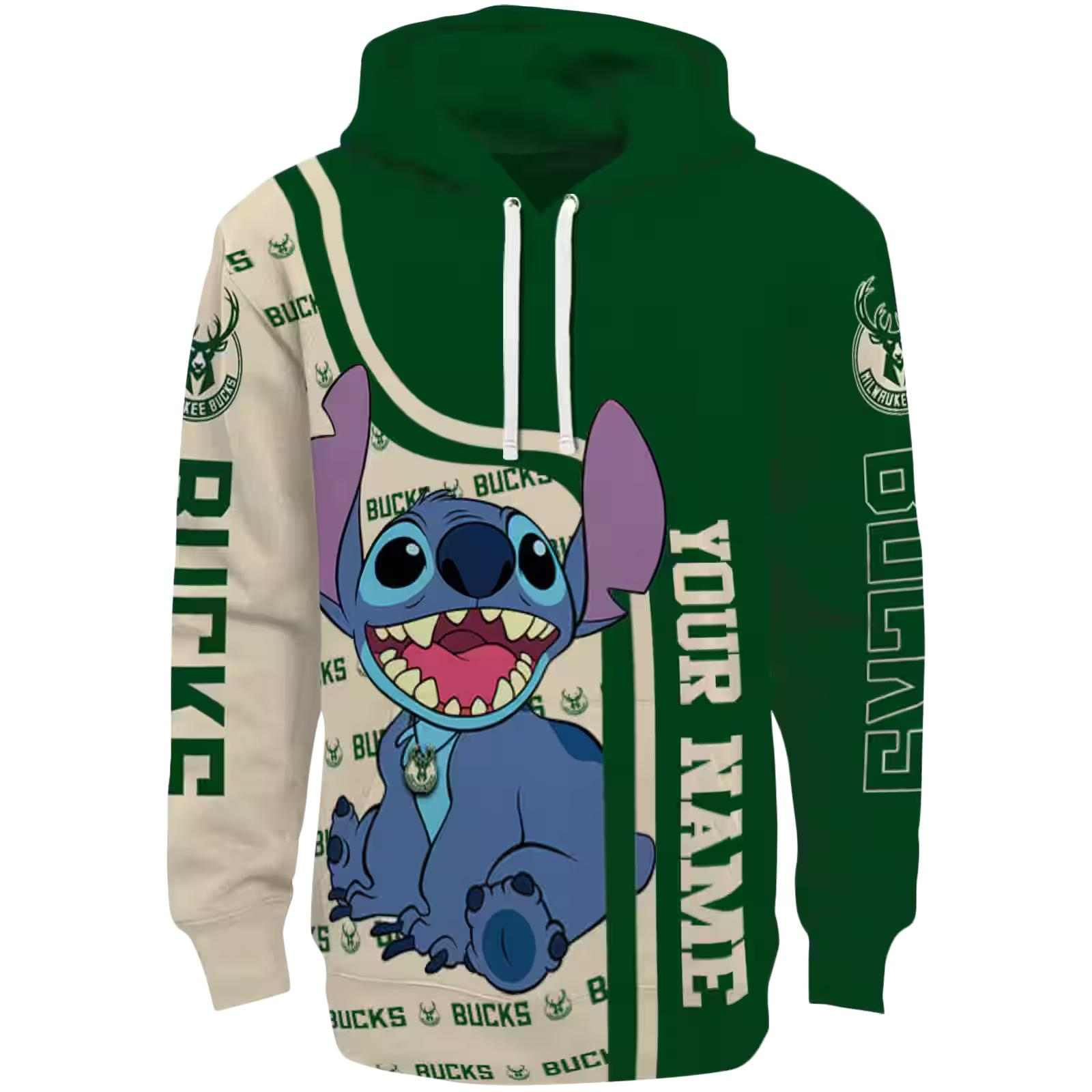 Personalized Milwaukee Bucks Stitch Green Hoodie