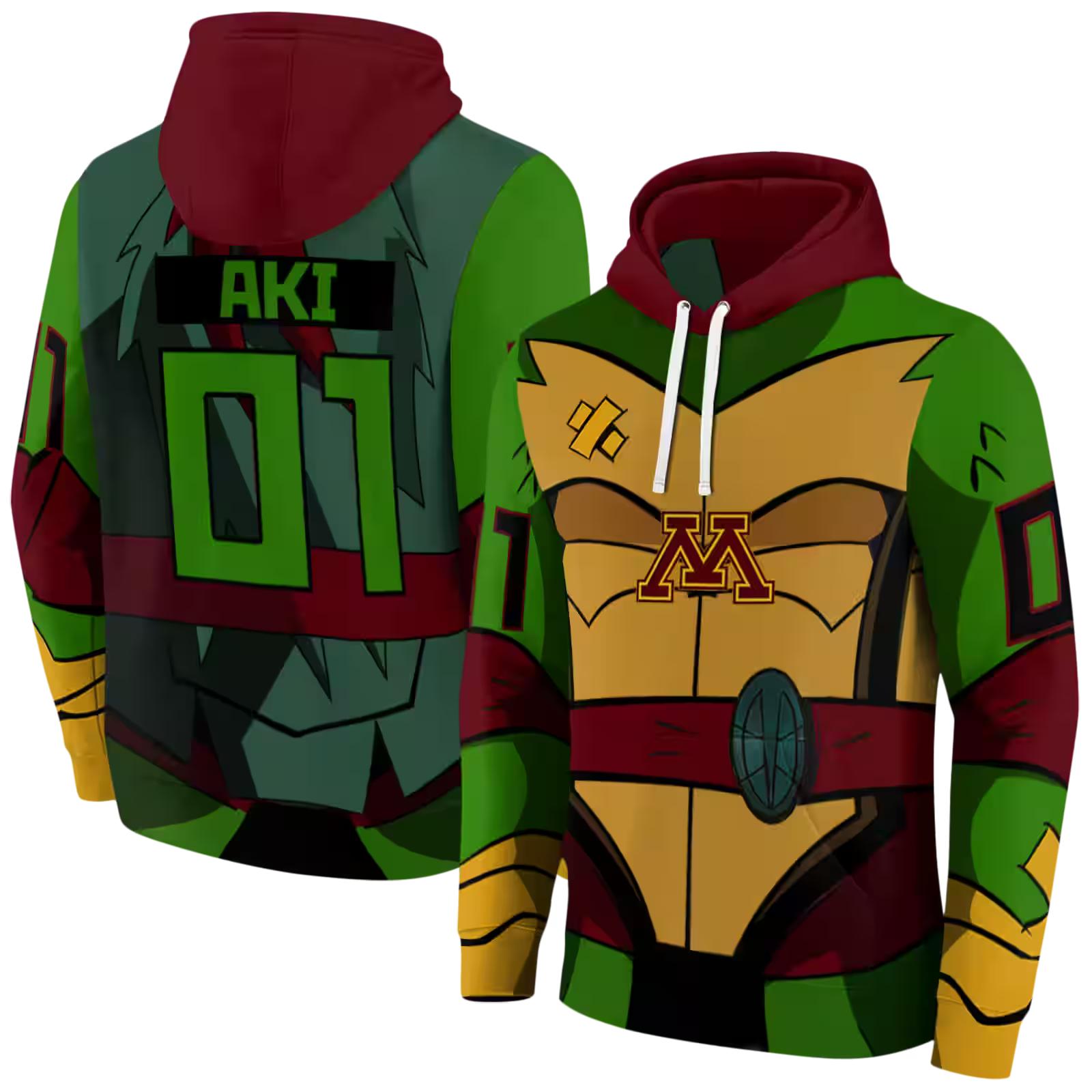 personalized minnesota golden gophers superhero armor maroon green hoodie fashion forward
