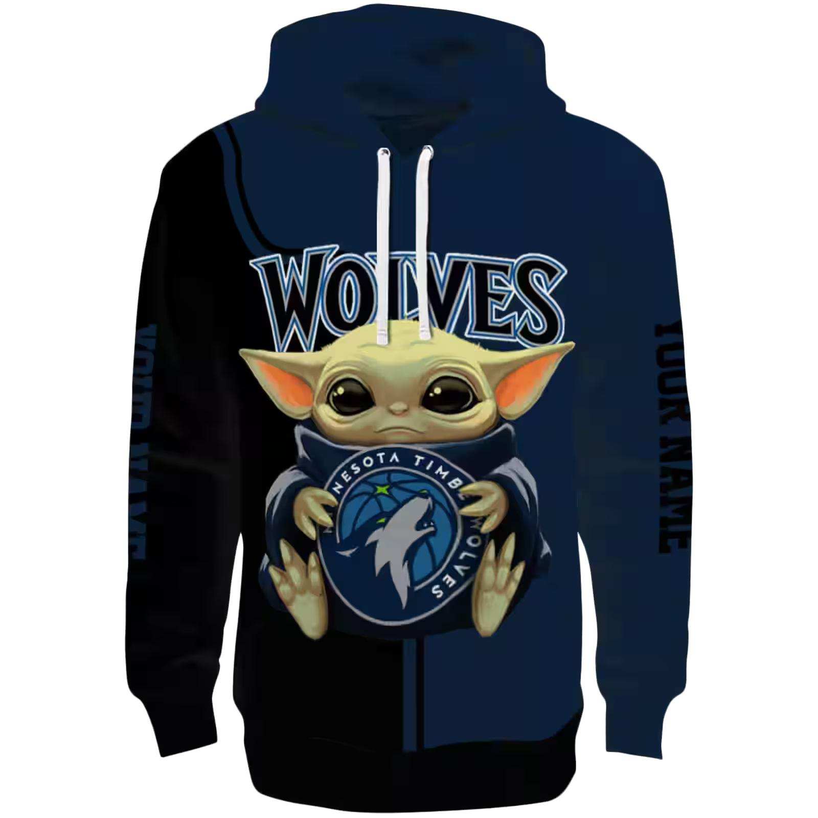 Personalized Minnesota Timberwolves Baby Yoda Midnight Blue Black Hoodie