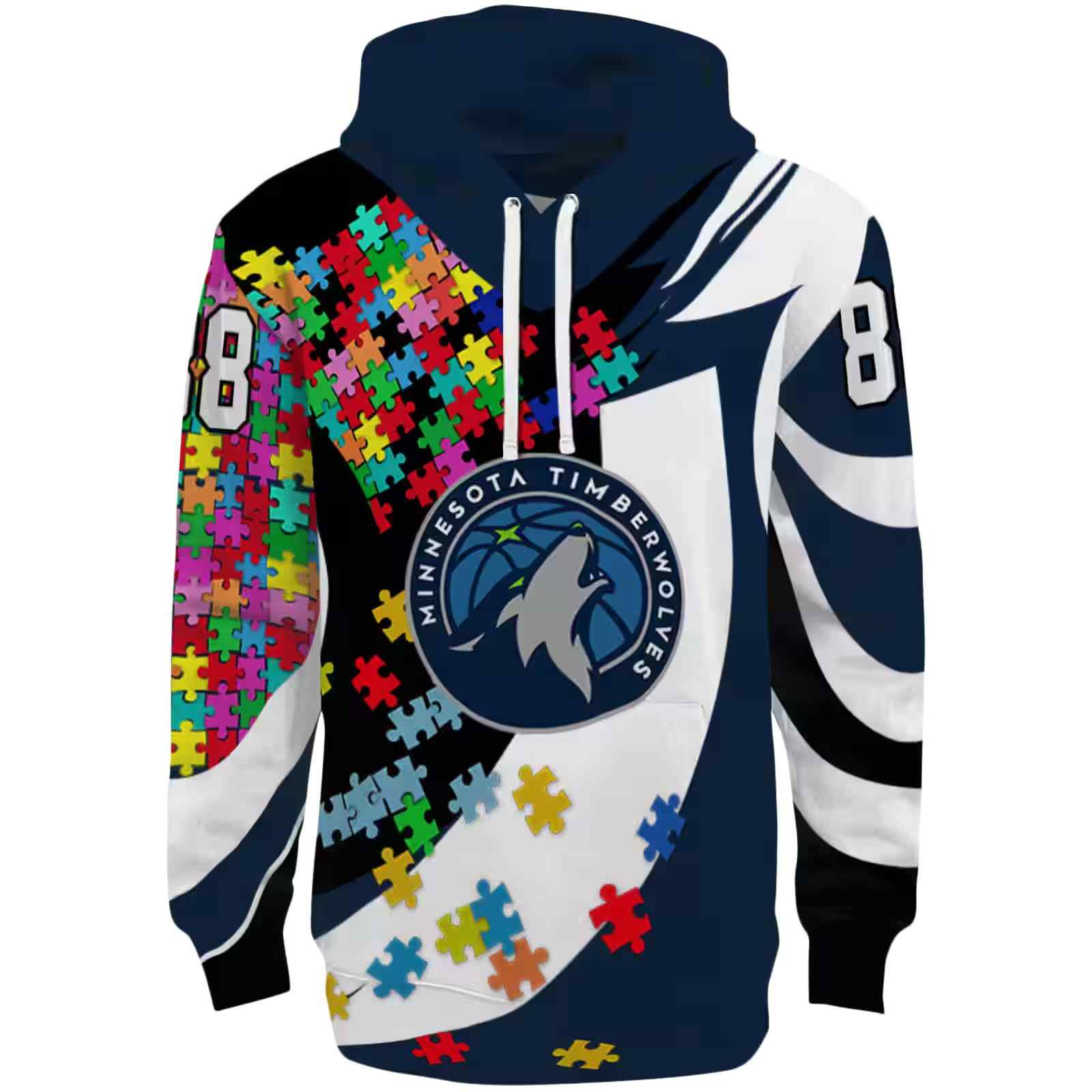 Personalized Minnesota Timberwolves Puzzle Pieces Midnight Blue Hoodie