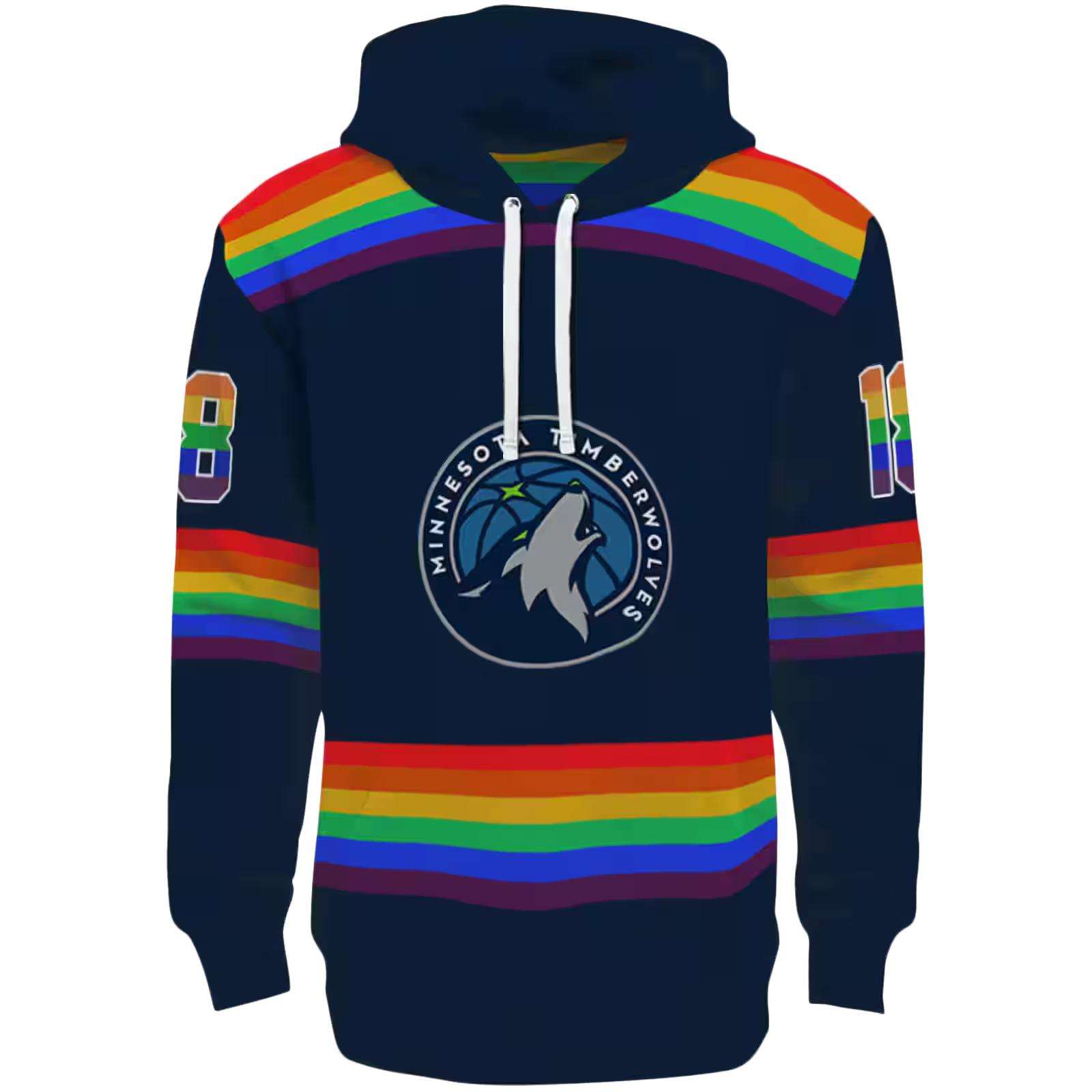 Personalized Minnesota Timberwolves Rainbow Stripes Midnight Blue Hoodie