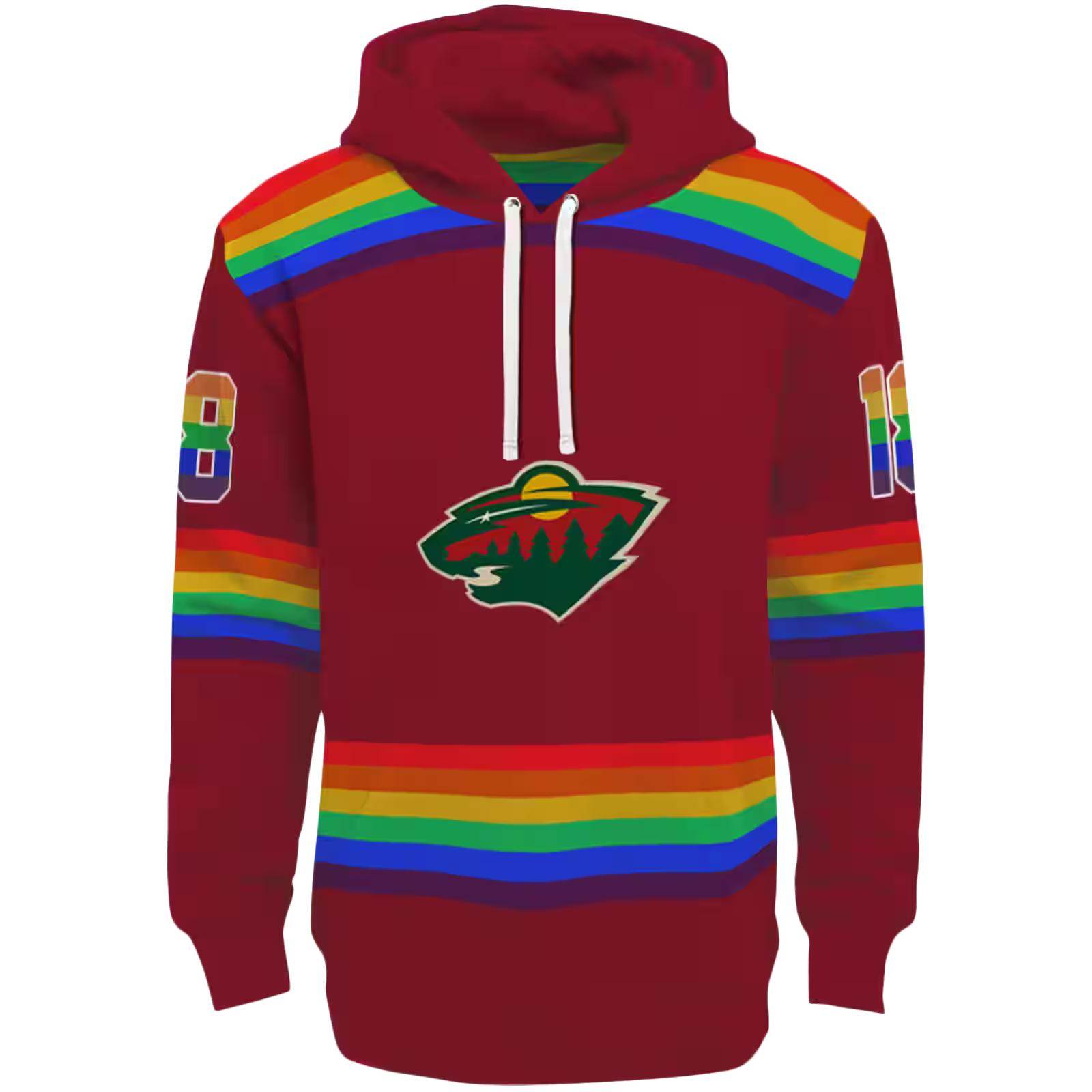 Personalized Minnesota Wild Rainbow Stripes Red Hoodie