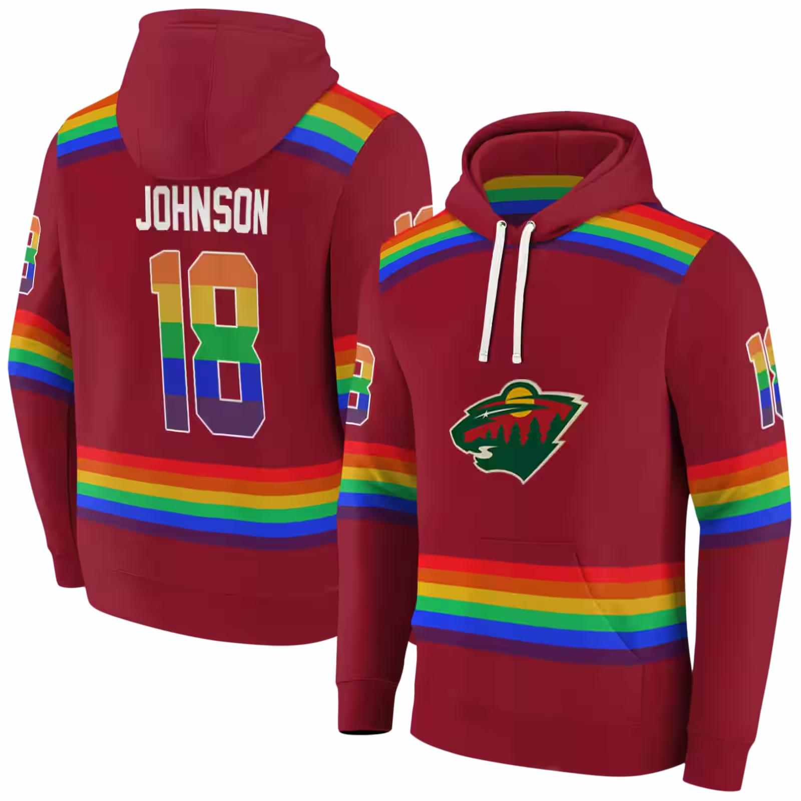 personalized minnesota wild rainbow stripes red hoodie fashion forward