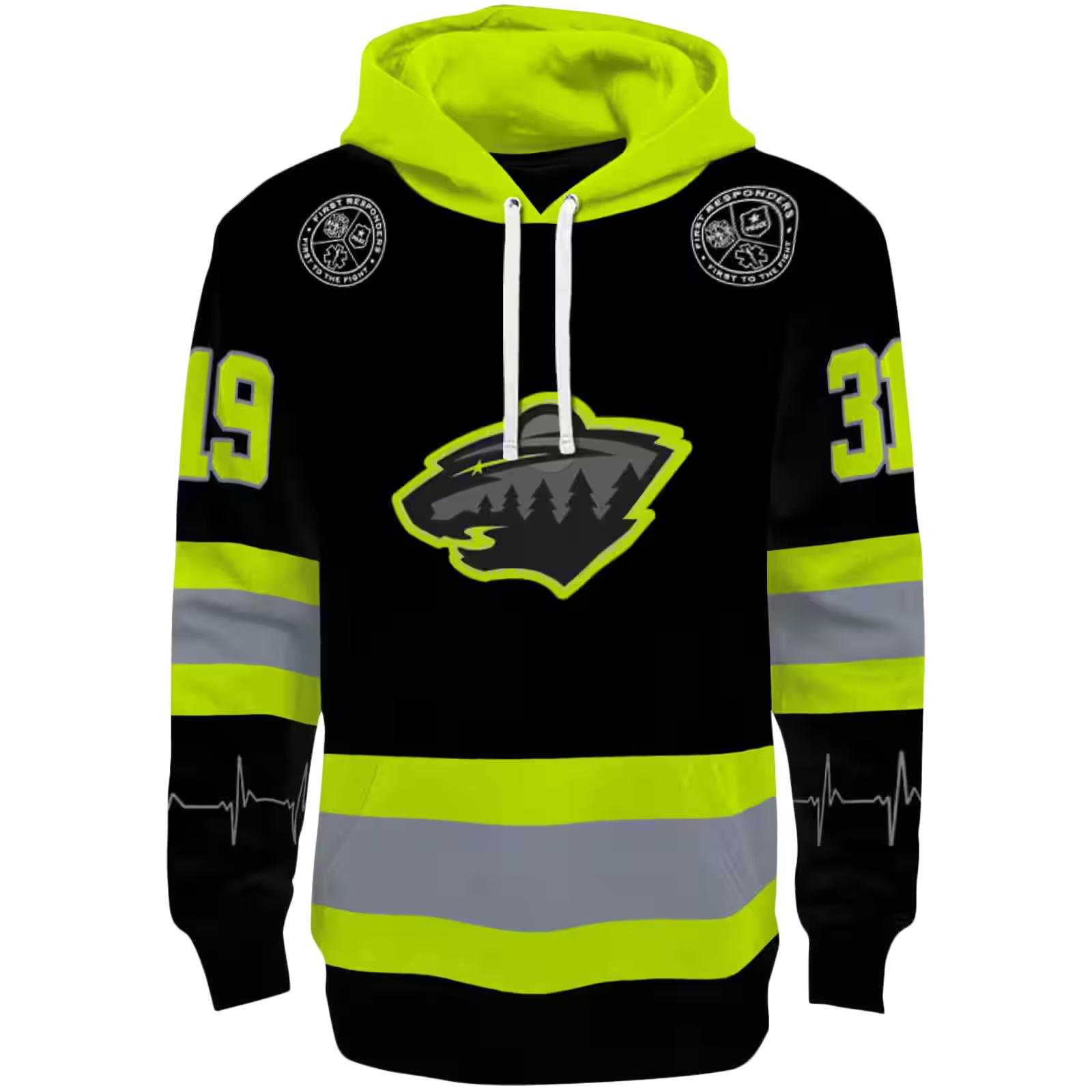 Personalized Minnesota Wild Safety Motif Black Neon Green Hoodie