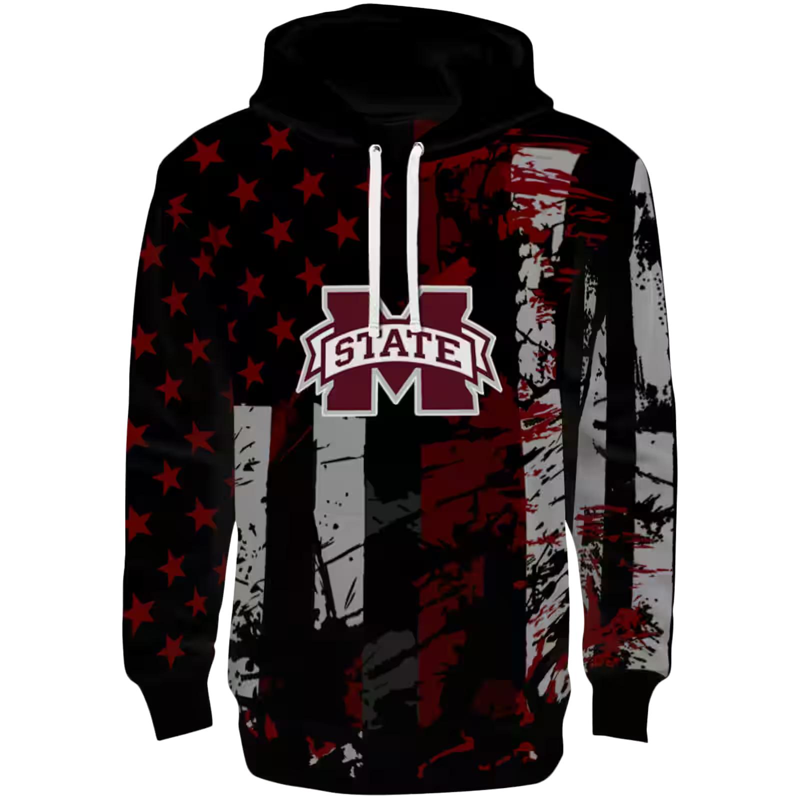 Personalized Mississippi State Bulldogs Distressed Flag Maroon Black Hoodie