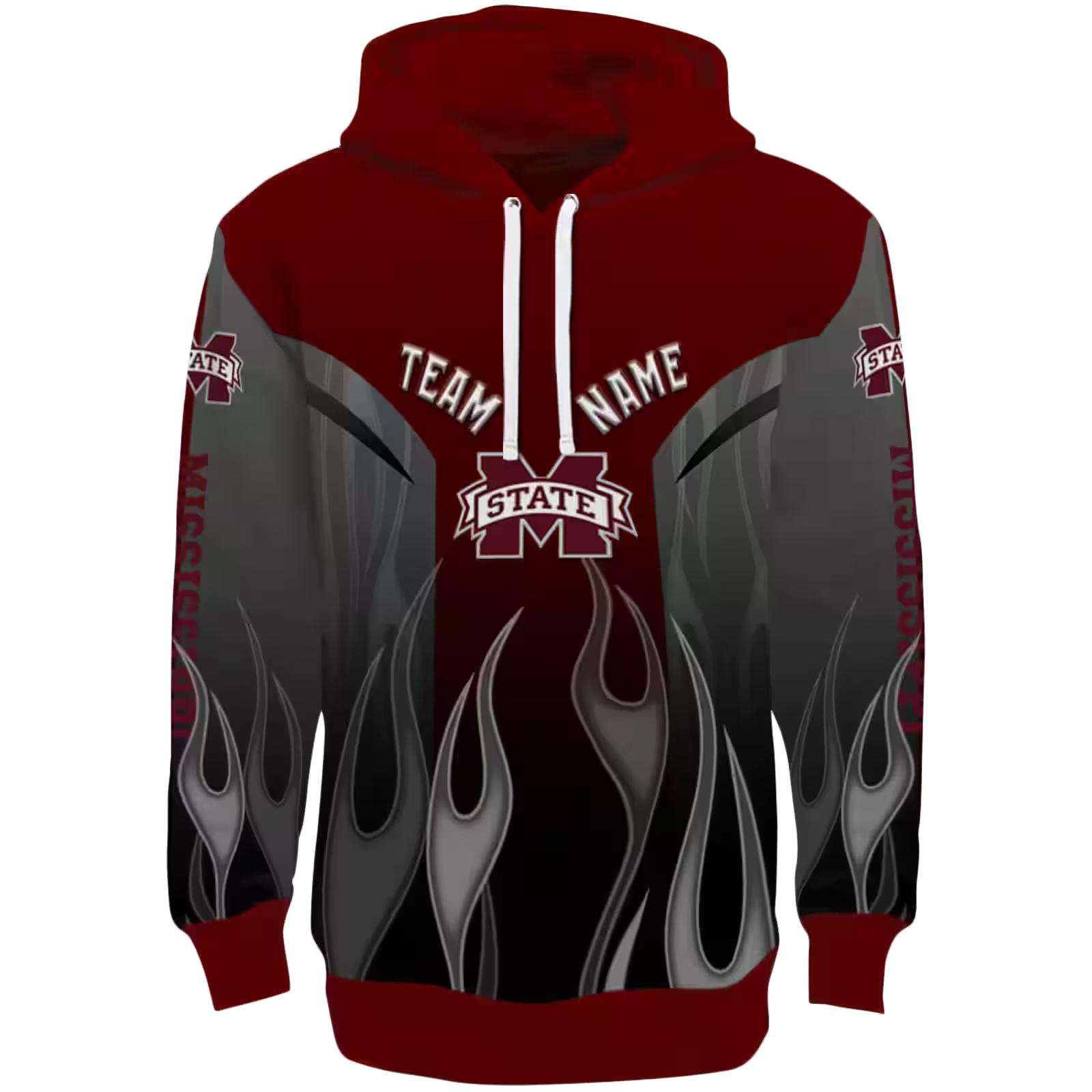 Personalized Mississippi State Bulldogs Flame Design Maroon Hoodie