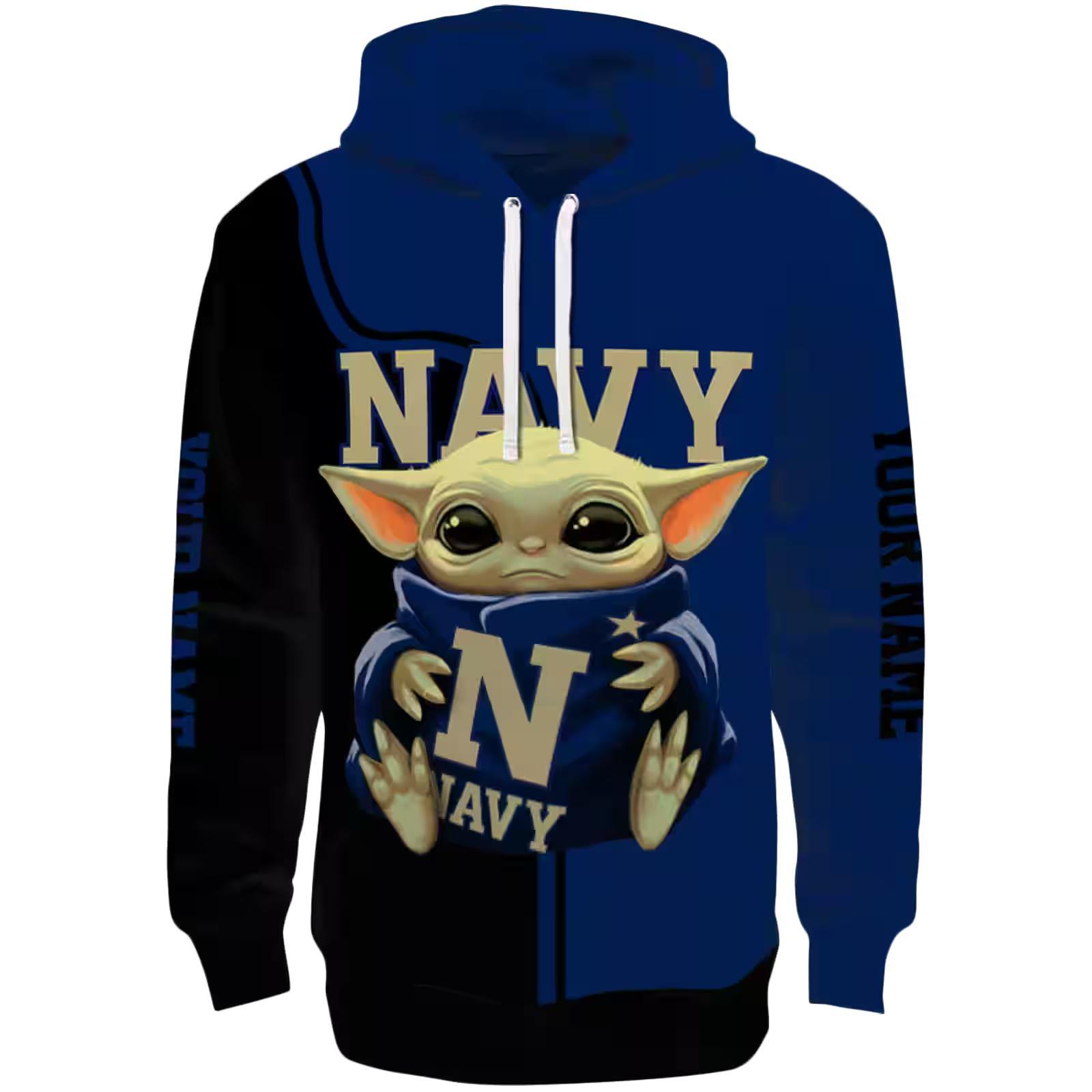 Personalized Navy Midshipmen Baby Yoda Blue Black Hoodie