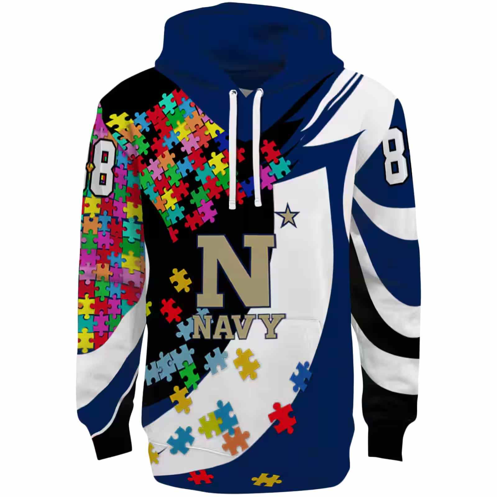 Personalized Navy Midshipmen Puzzle Pieces Blue Hoodie