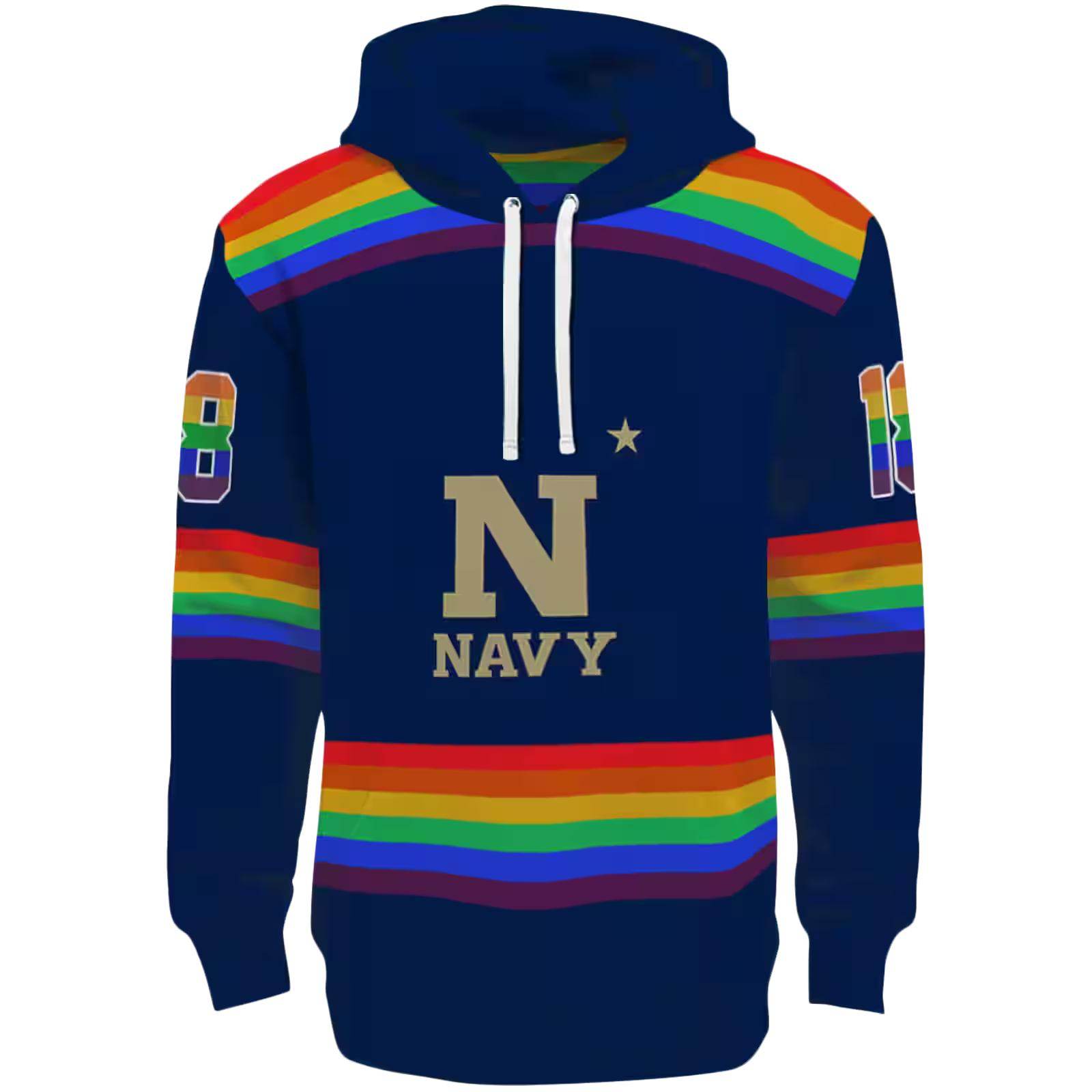 Personalized Navy Midshipmen Rainbow Stripes Blue Hoodie