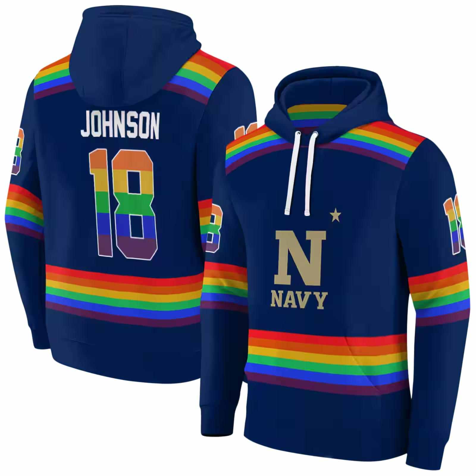 personalized navy midshipmen rainbow stripes blue hoodie fashion forward