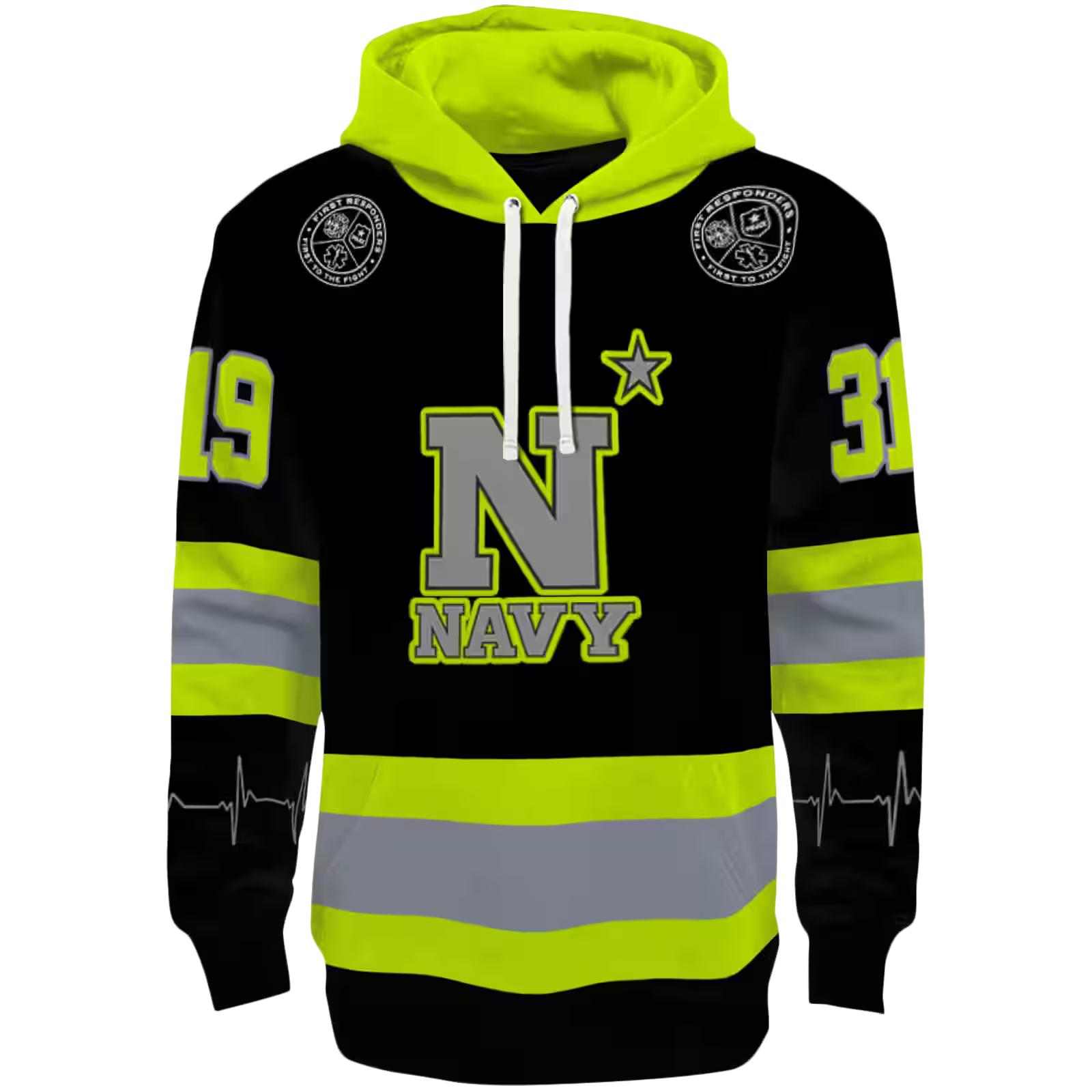 Personalized Navy Midshipmen Safety Motif Black Neon Green Hoodie