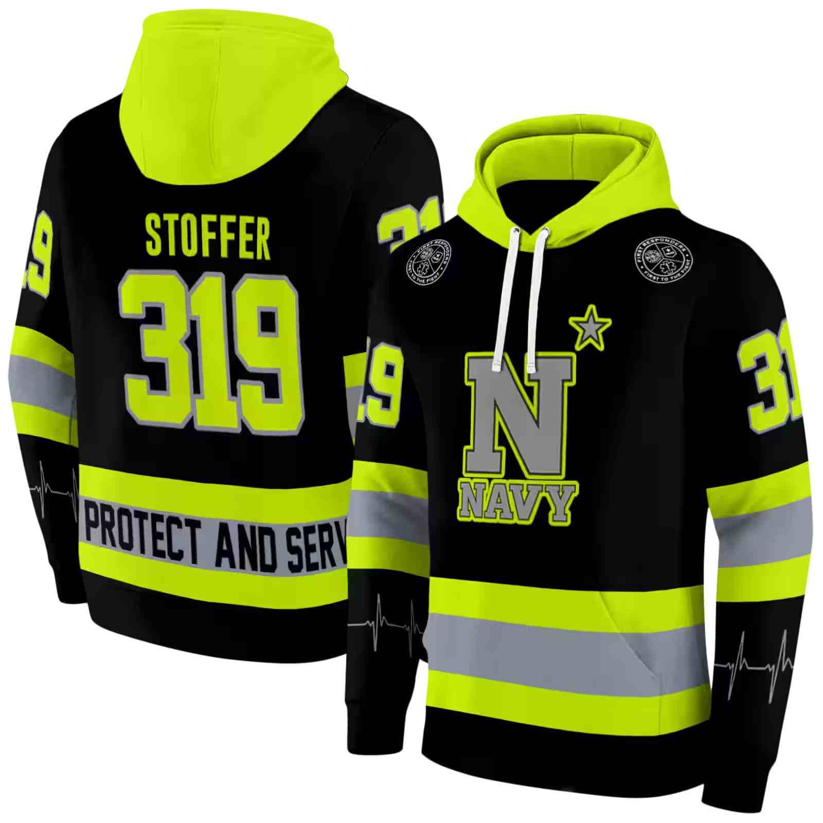 personalized navy midshipmen safety motif black neon green hoodie fashion forward