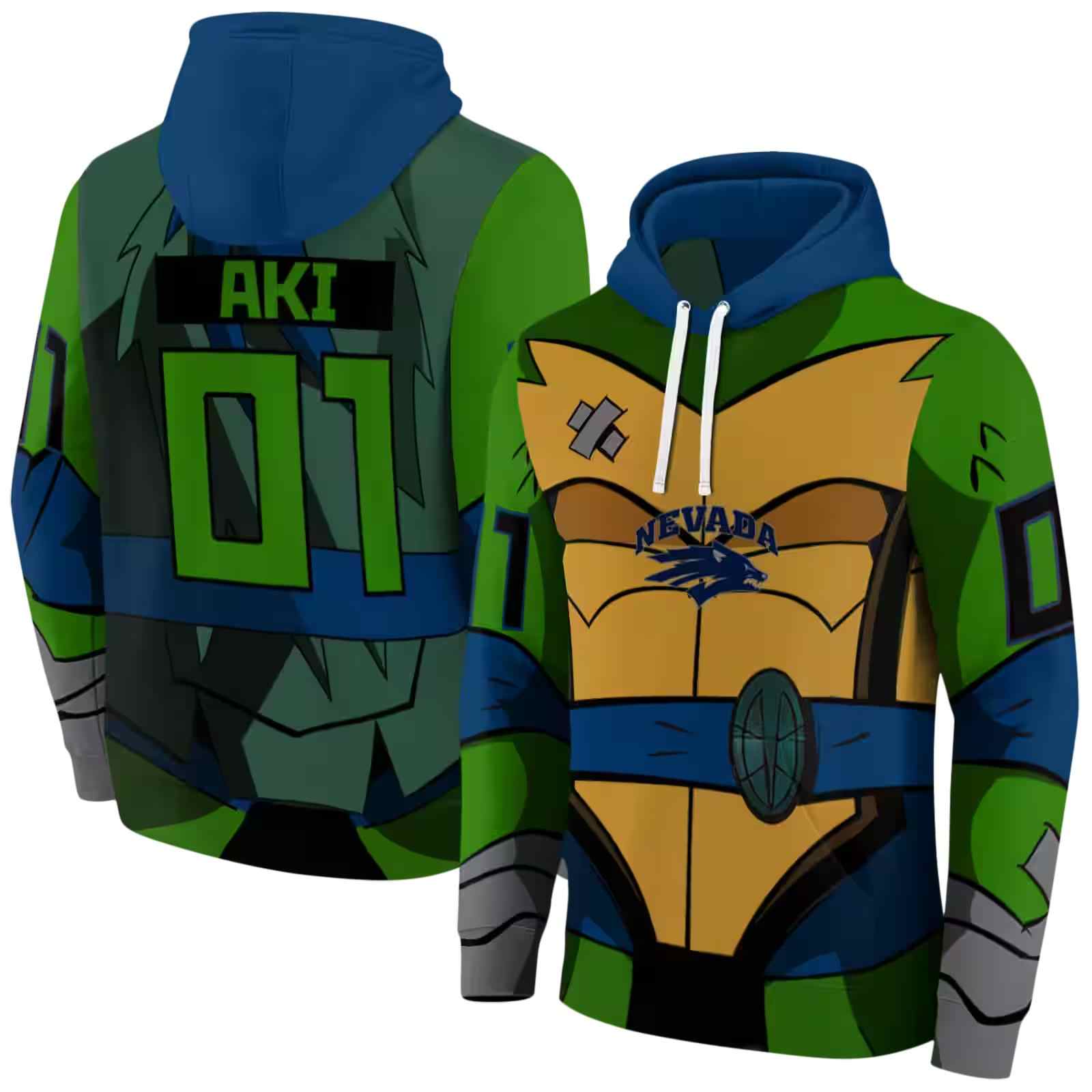 personalized nevada wolf pack superhero armor blue green hoodie fashion forward