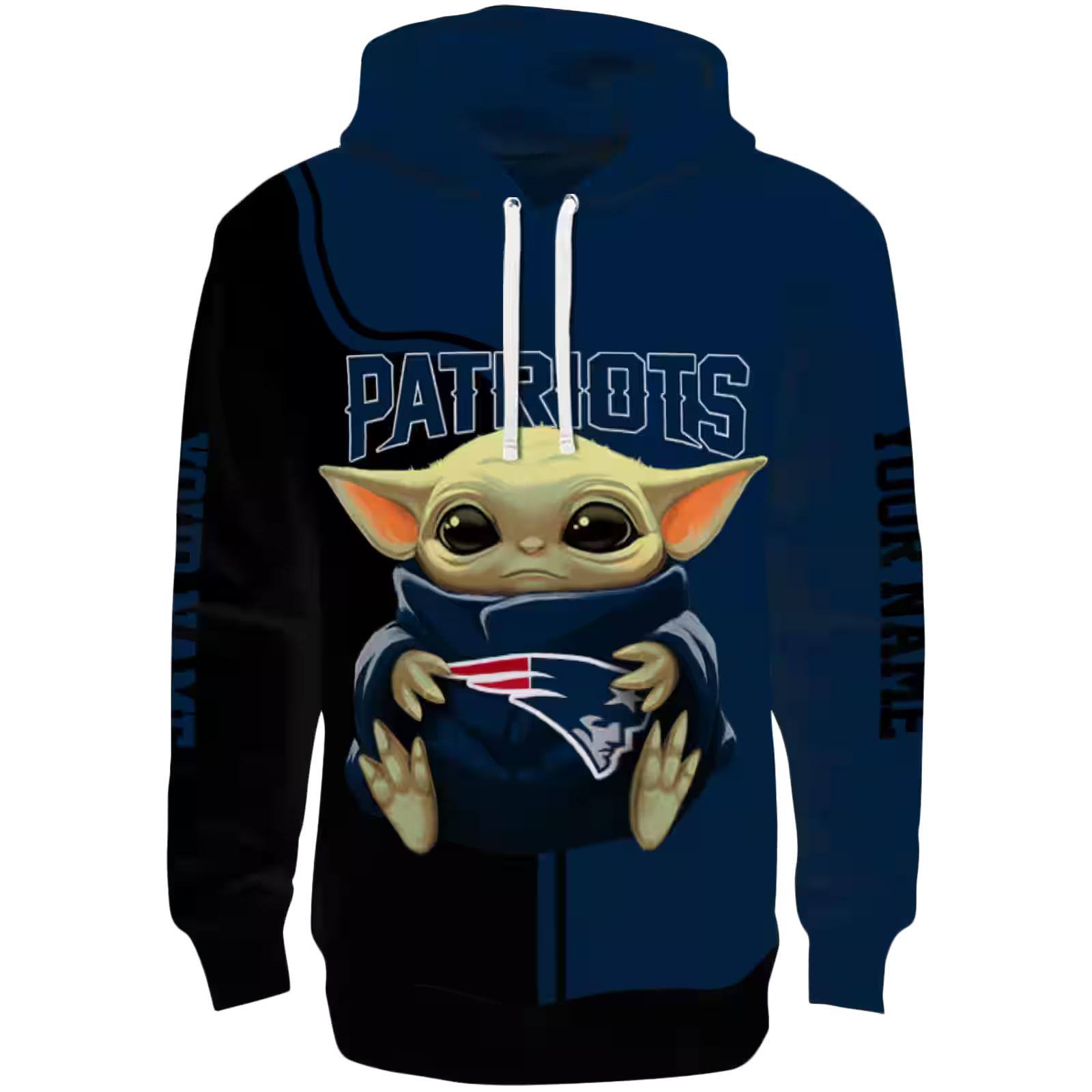 Personalized New England Patriots Baby Yoda Blue Black Hoodie