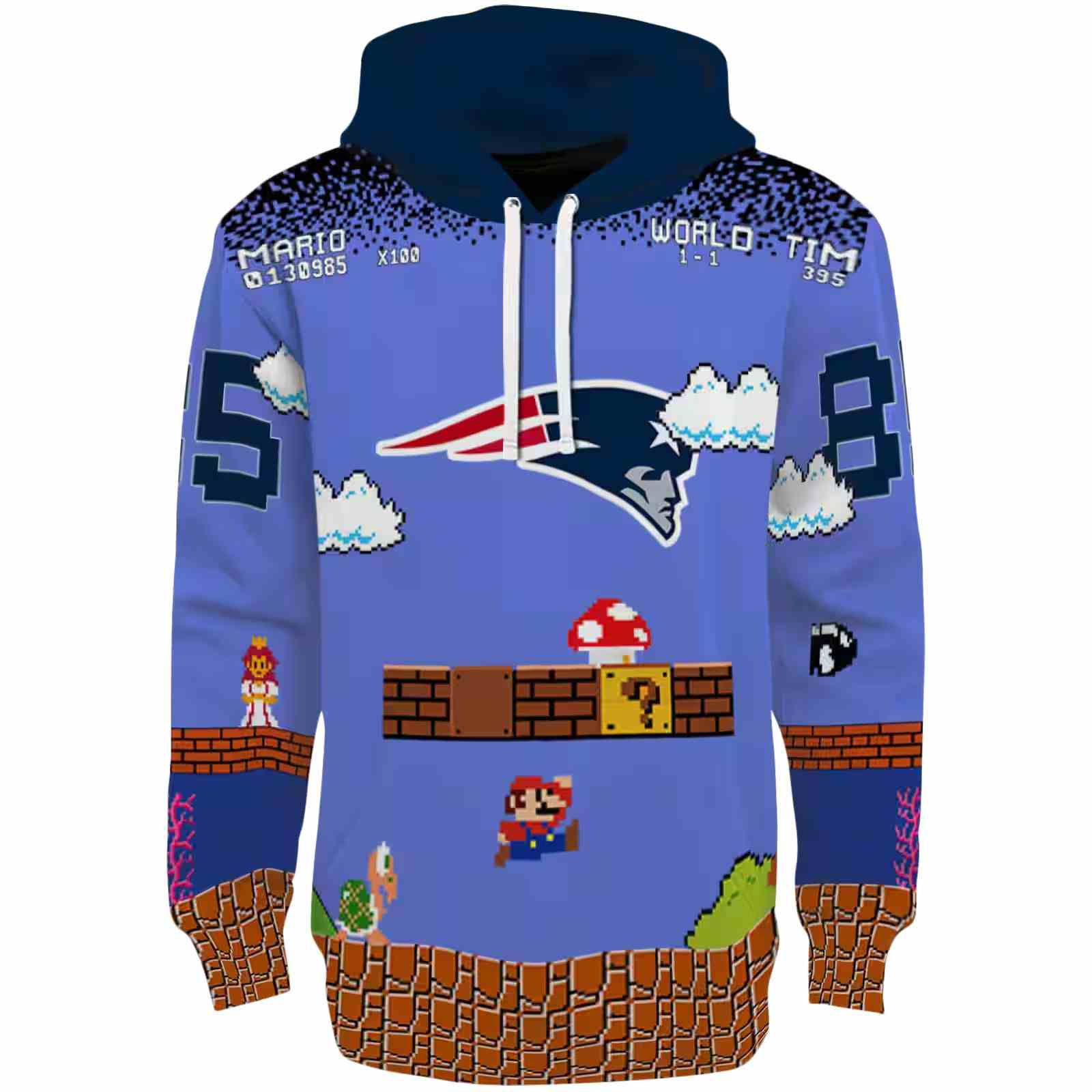 Personalized New England Patriots Mario Blue Black Hoodie