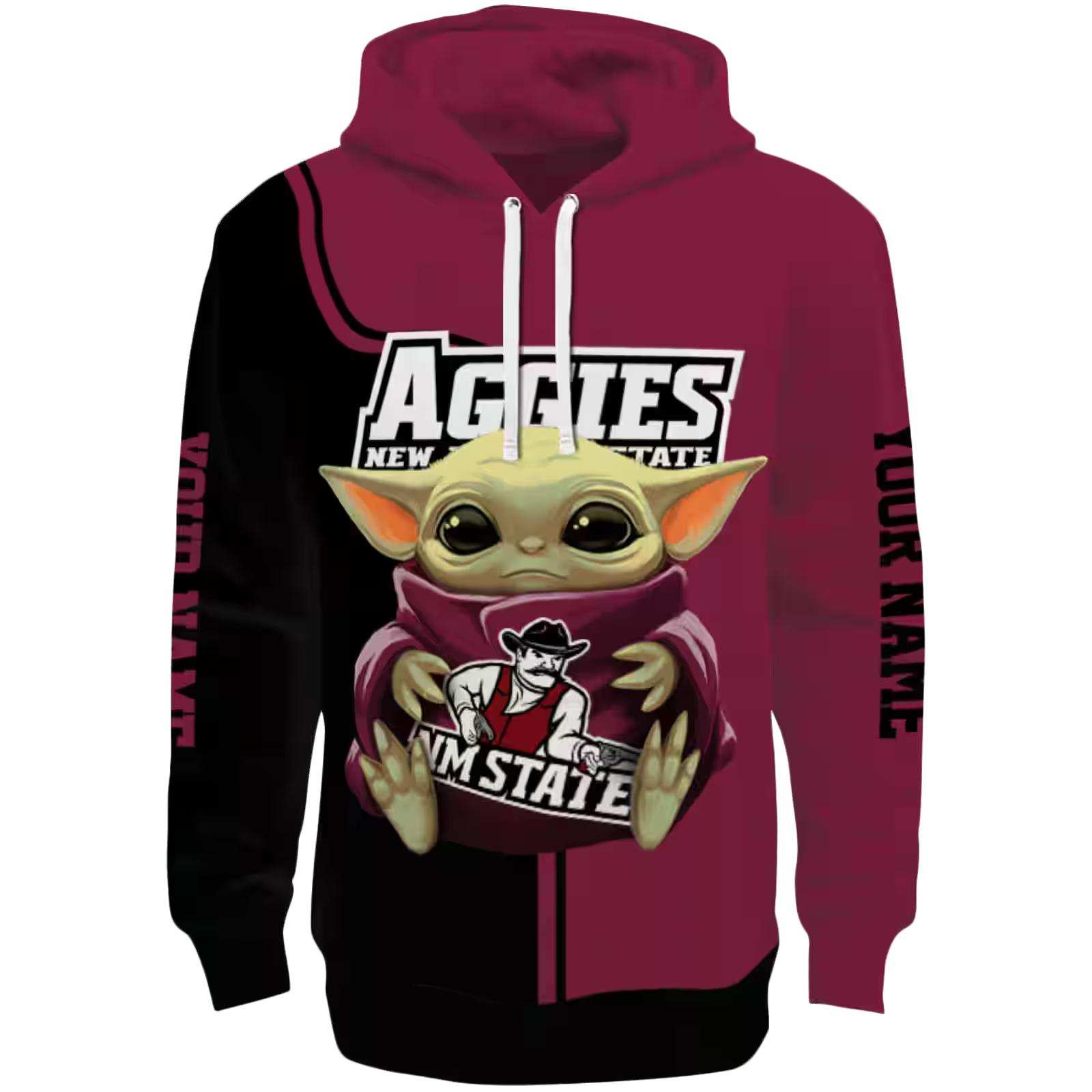 Personalized New Mexico State Aggies Baby Yoda Crimson Black Hoodie