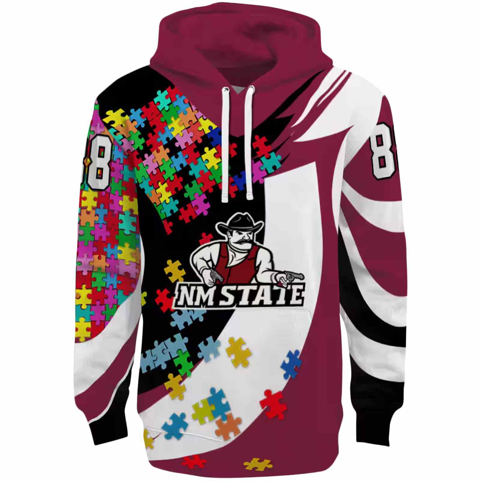 Personalized New Mexico State Aggies Puzzle Pieces Crimson Hoodie