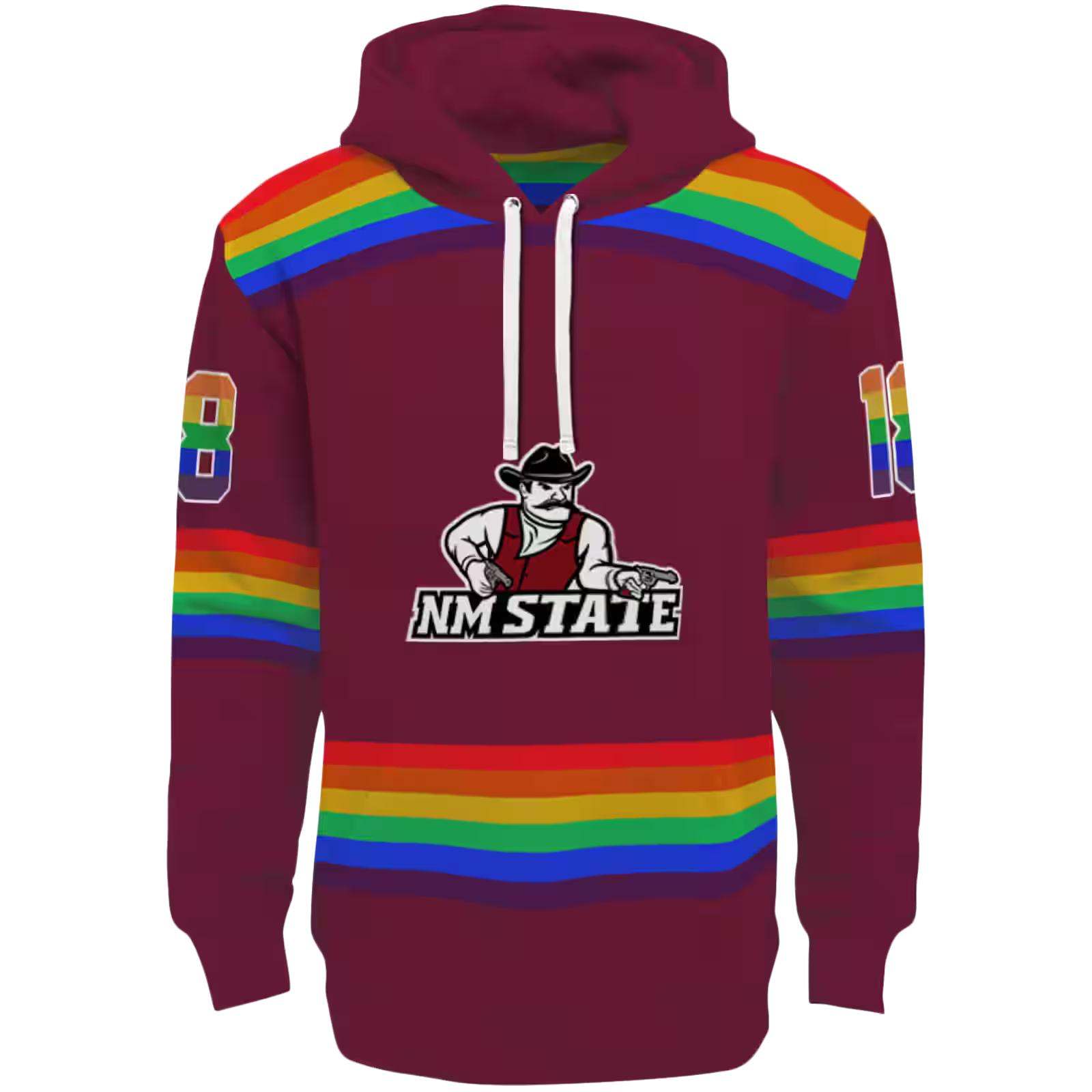Personalized New Mexico State Aggies Rainbow Stripes Crimson Hoodie