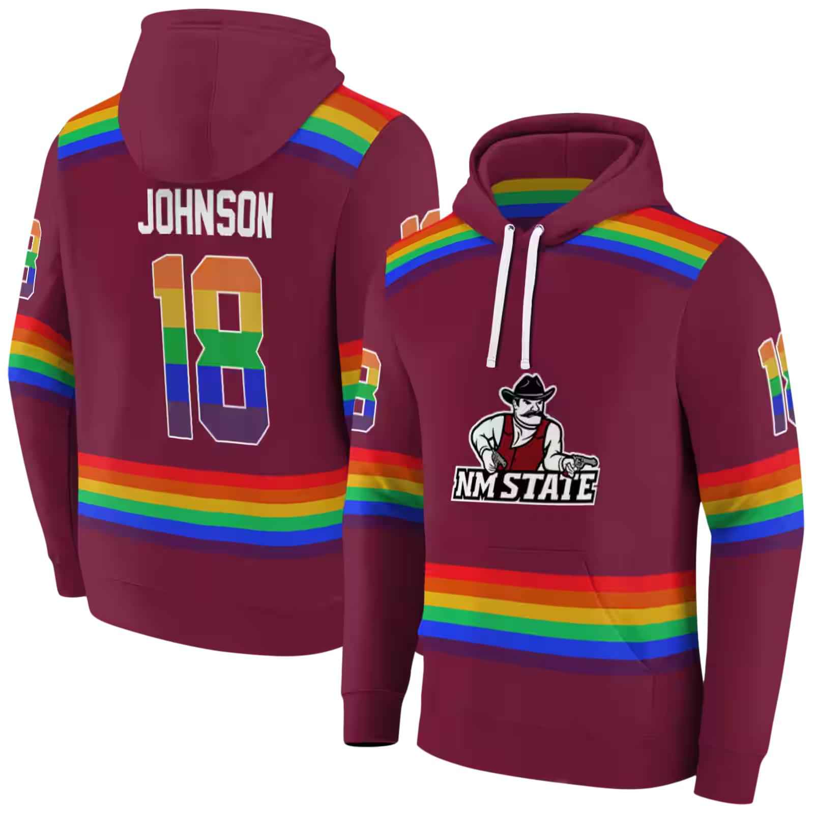 personalized new mexico state aggies rainbow stripes crimson hoodie fashion forward